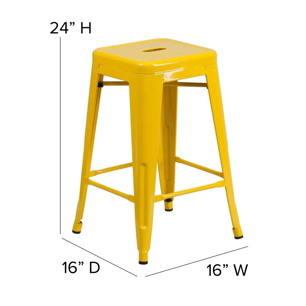24 High Backless Metal Indoor-Outdoor Counter Height Stool w/Square Seat