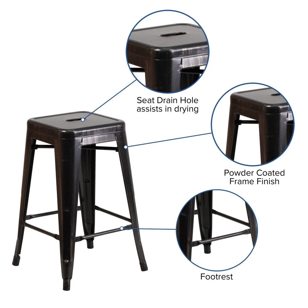 24 High Backless Metal Indoor-Outdoor Counter Height Stool w/Square Seat