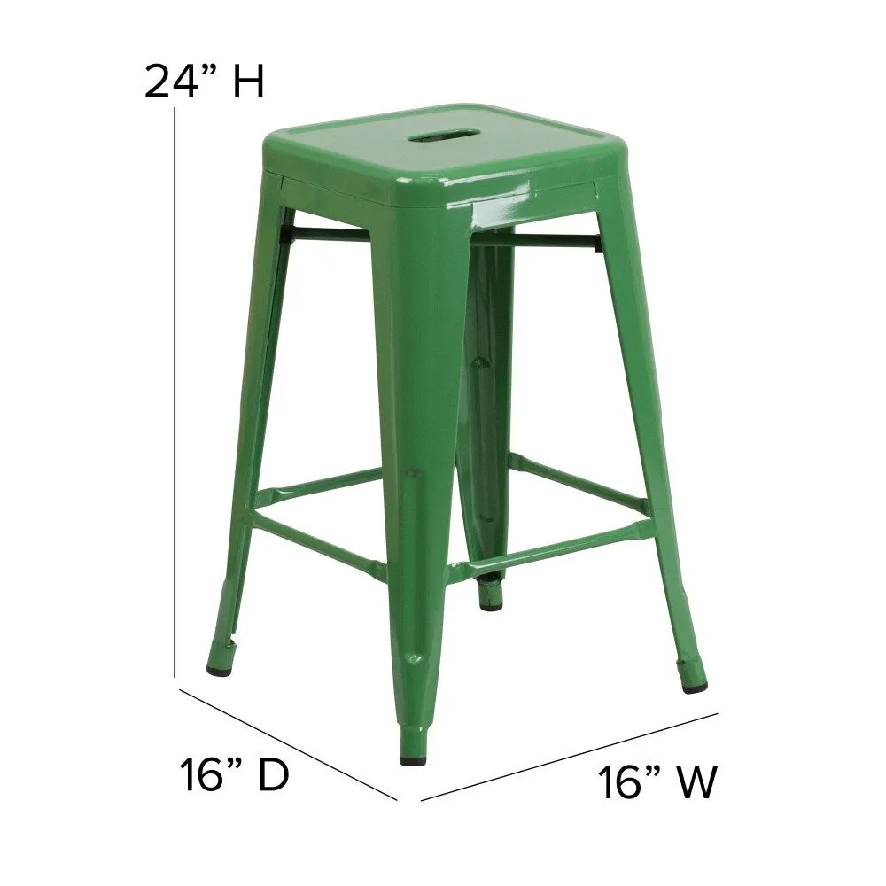 24 High Backless Metal Indoor-Outdoor Counter Height Stool w/Square Seat