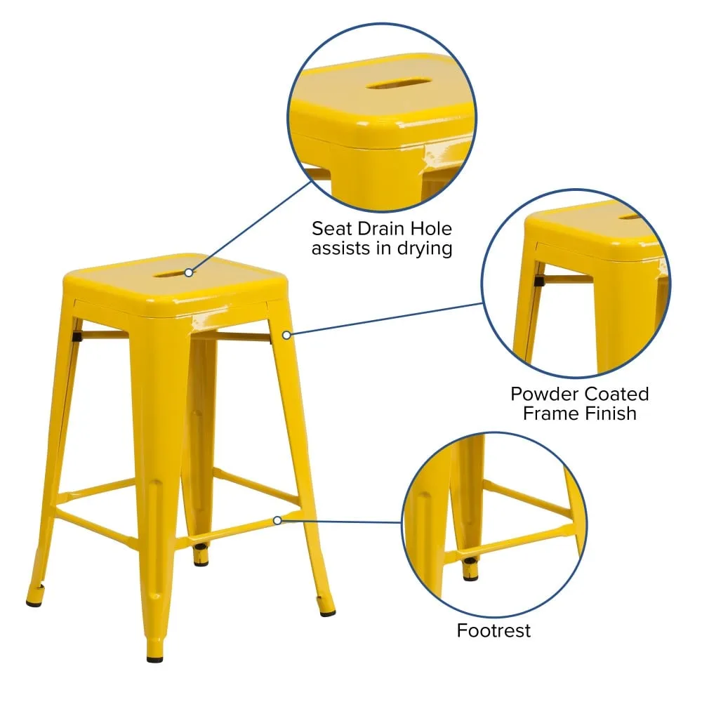24 High Backless Metal Indoor-Outdoor Counter Height Stool w/Square Seat