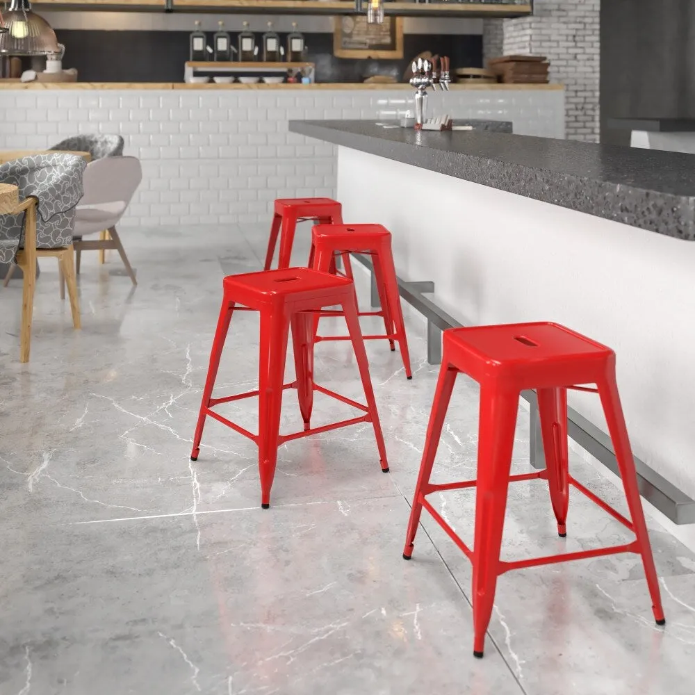 24 High Backless Metal Indoor-Outdoor Counter Height Stool w/Square Seat