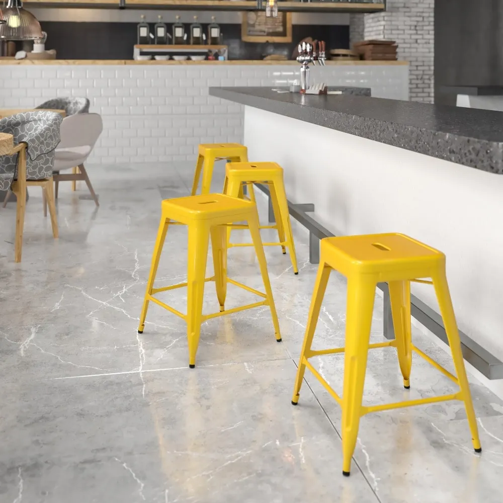 24 High Backless Metal Indoor-Outdoor Counter Height Stool w/Square Seat
