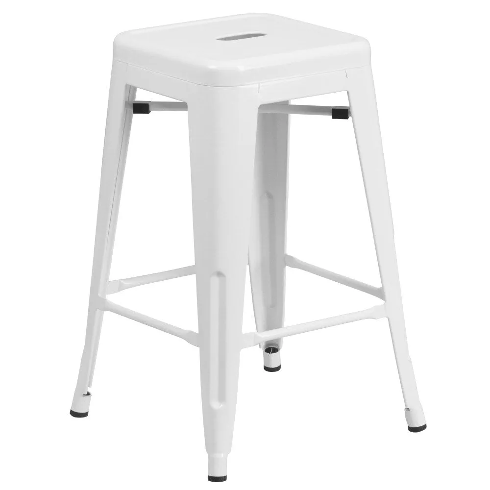 24 High Backless Metal Indoor-Outdoor Counter Height Stool w/Square Seat