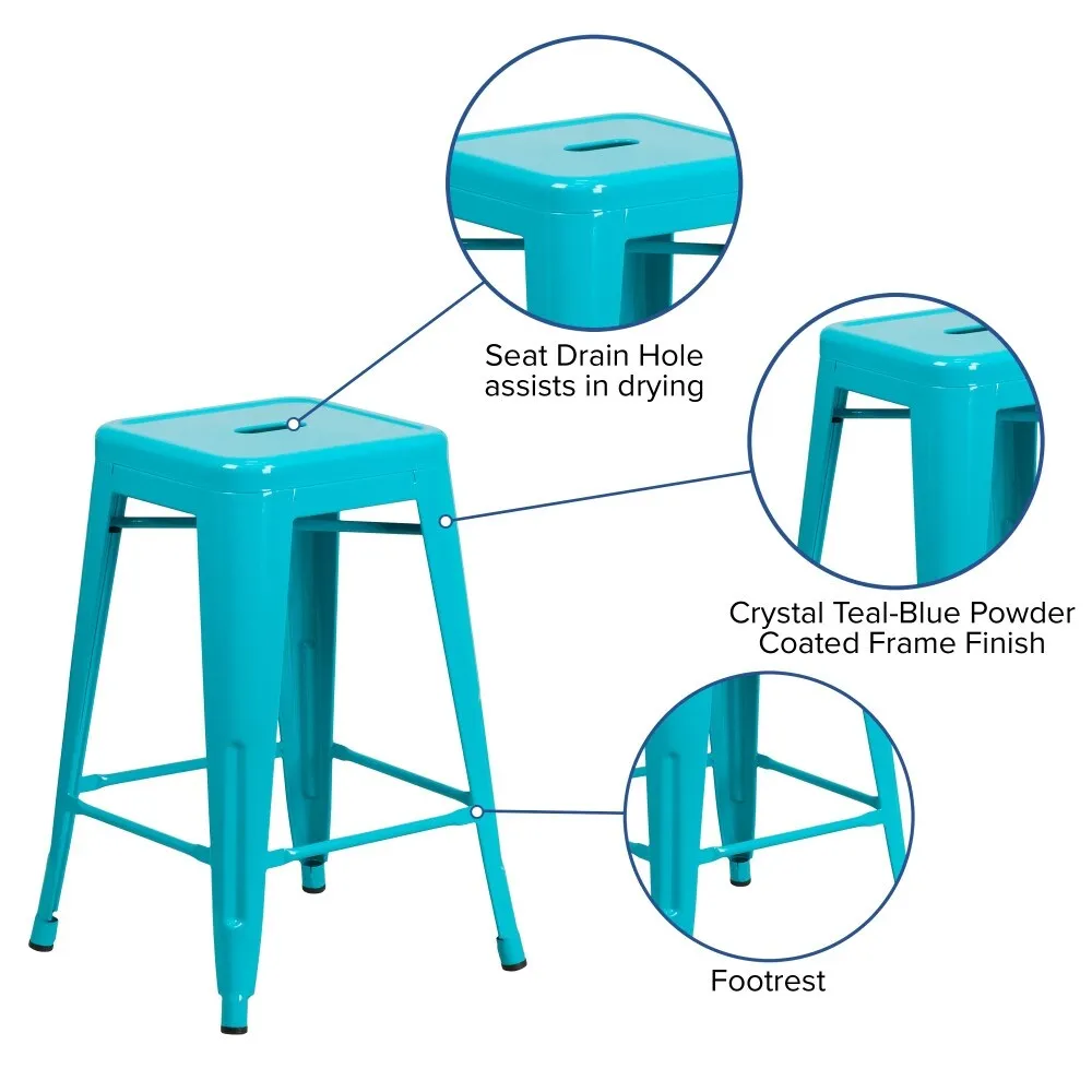 24 High Backless Metal Indoor-Outdoor Counter Height Stool w/Square Seat