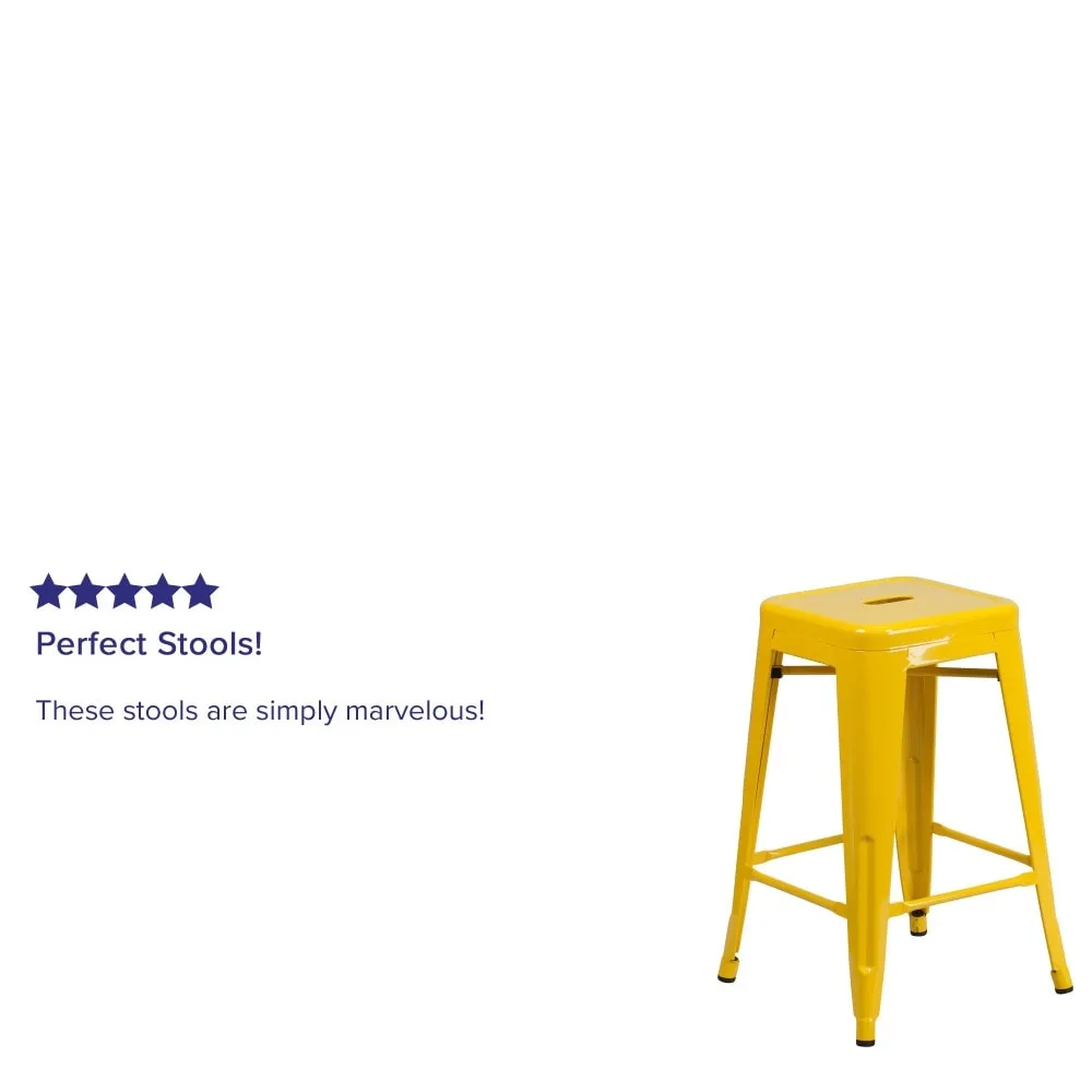 24 High Backless Metal Indoor-Outdoor Counter Height Stool w/Square Seat