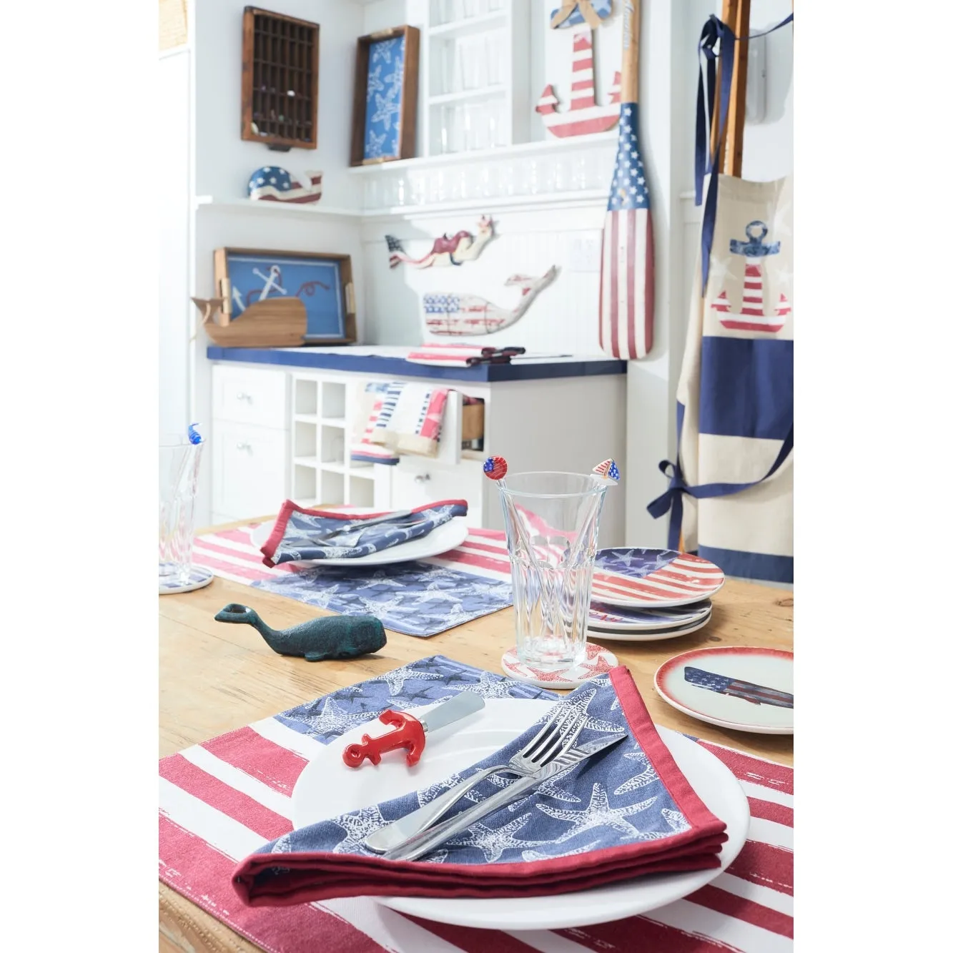 29.5 x 59 Patriotic Red White & Blue American Flag Starfish Stars & Stripes Decorative Beach Towel