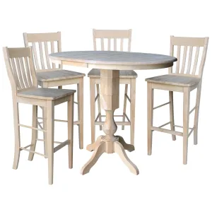 36 Round Extension Dining Table 40.9H With 4 Cafe Barheight Stools