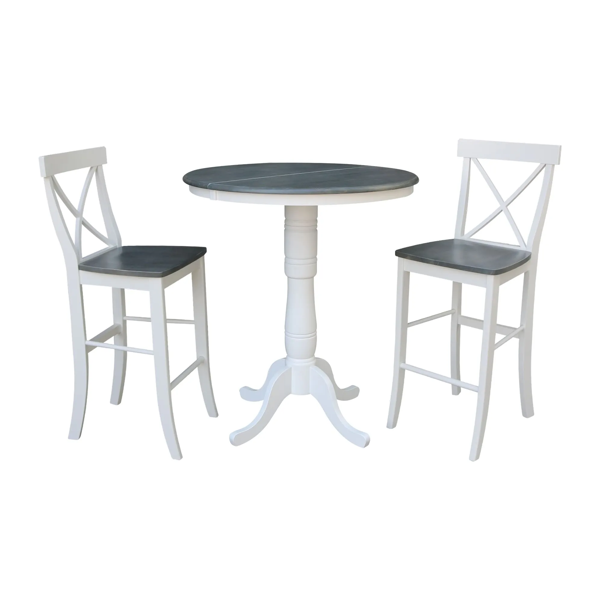 36 Round Extension Dining Table With 2 X-Back Bar Height Stools - Set of 3 Pieces
