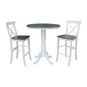 36 Round Extension Dining Table With 2 X-Back Bar Height Stools - Set of 3 Pieces
