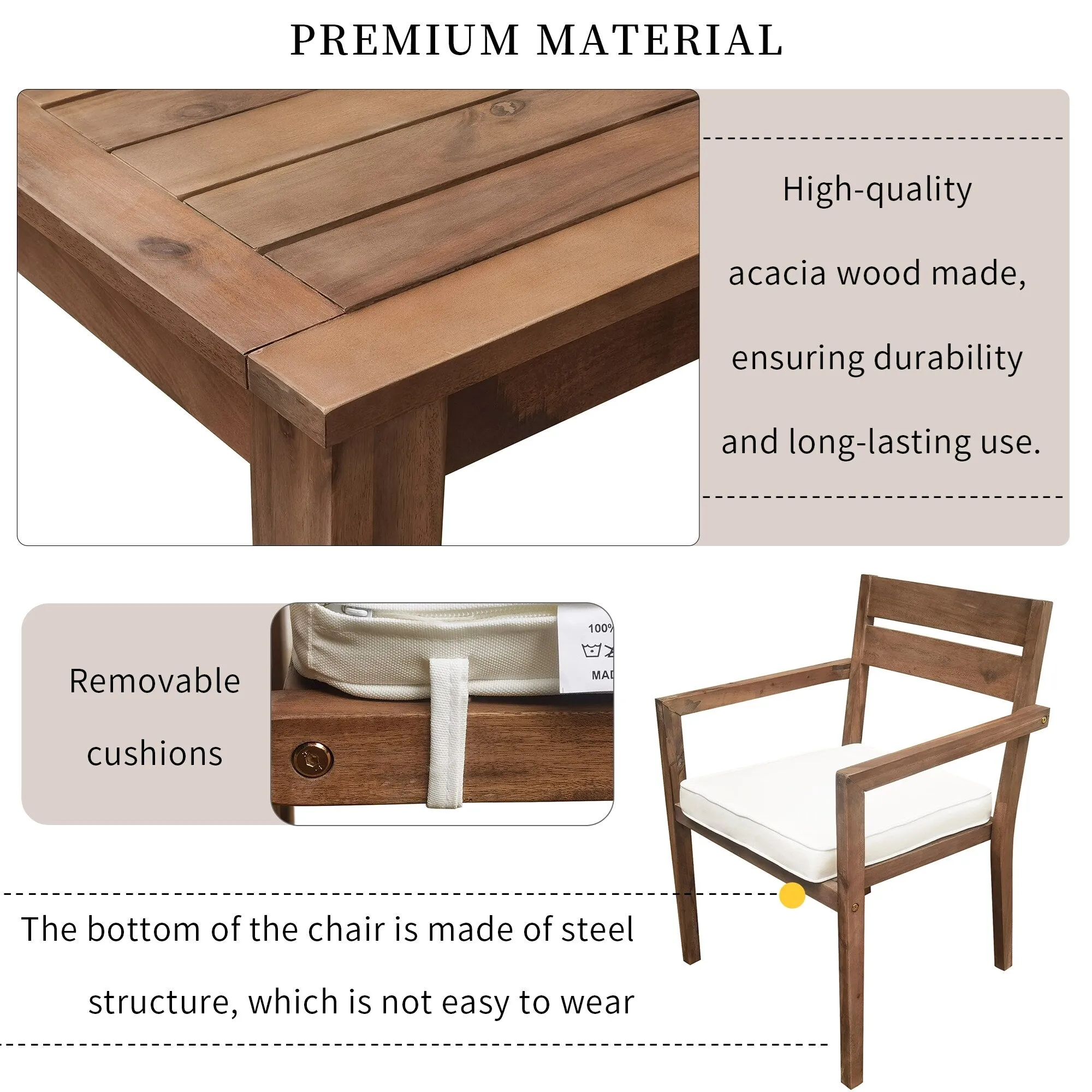 Acacia Wood Outdoor Table and Chairs Set for Patio (Set of 7)