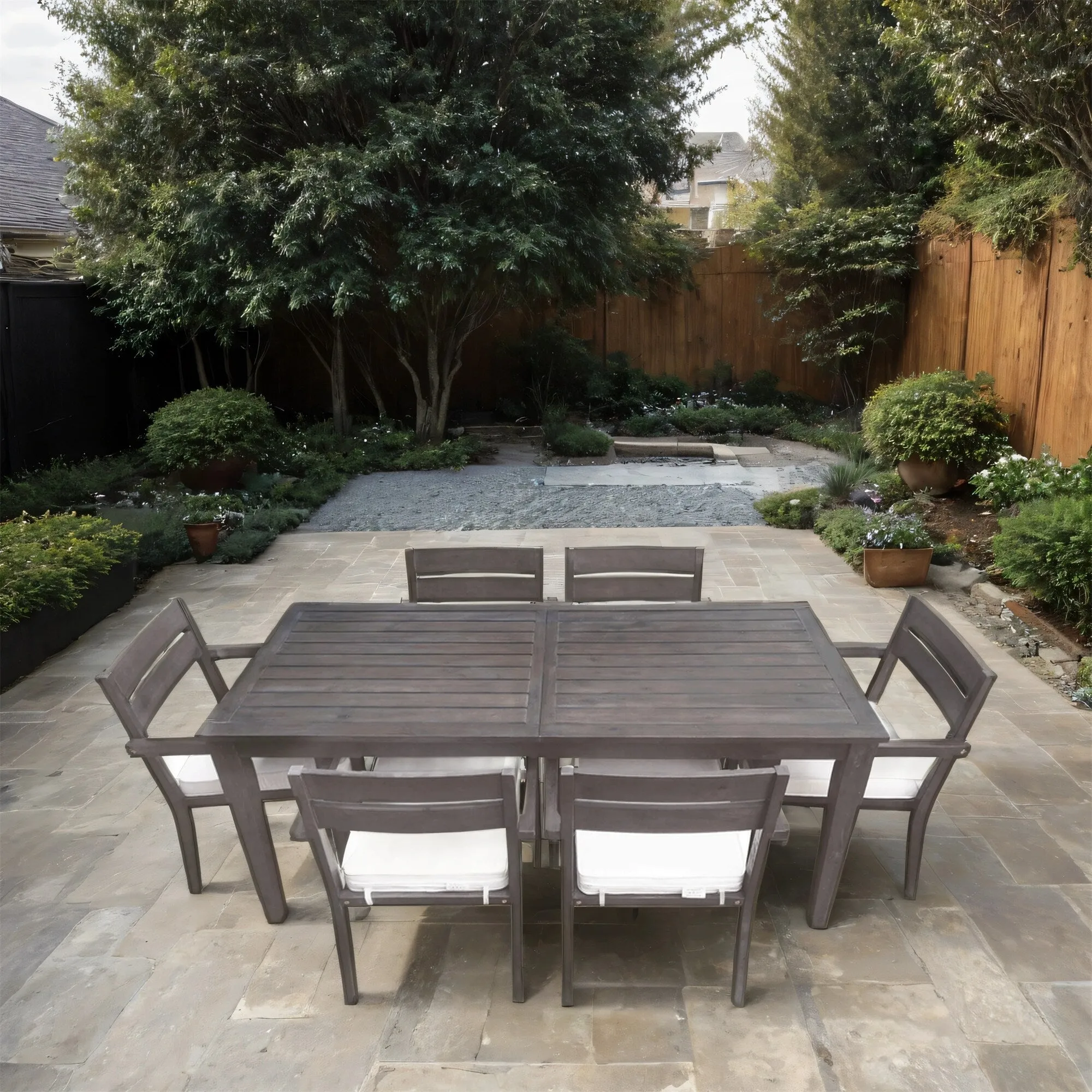 Acacia Wood Outdoor Table and Chairs Set for Patio (Set of 7)