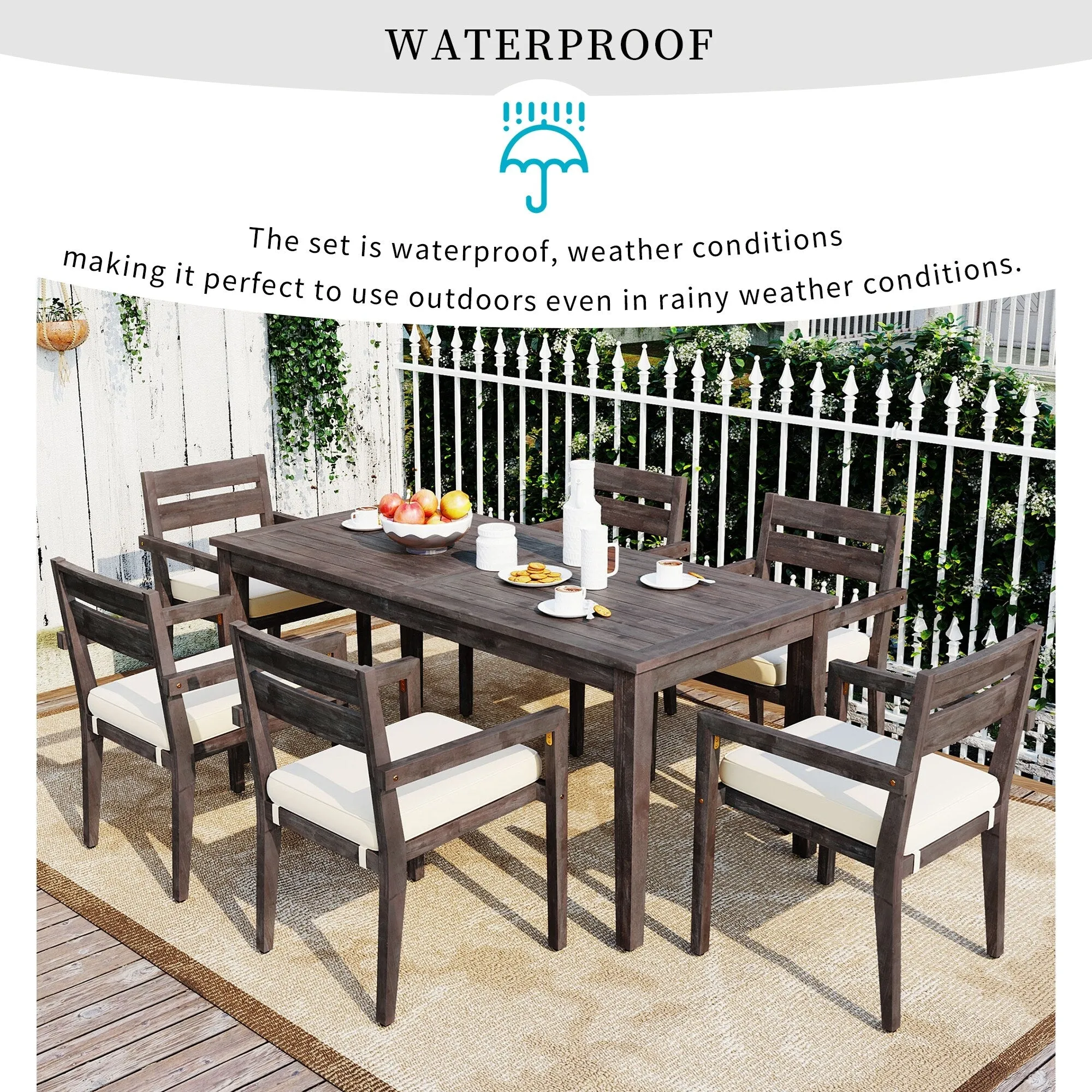 Acacia Wood Outdoor Table and Chairs Set for Patio (Set of 7)