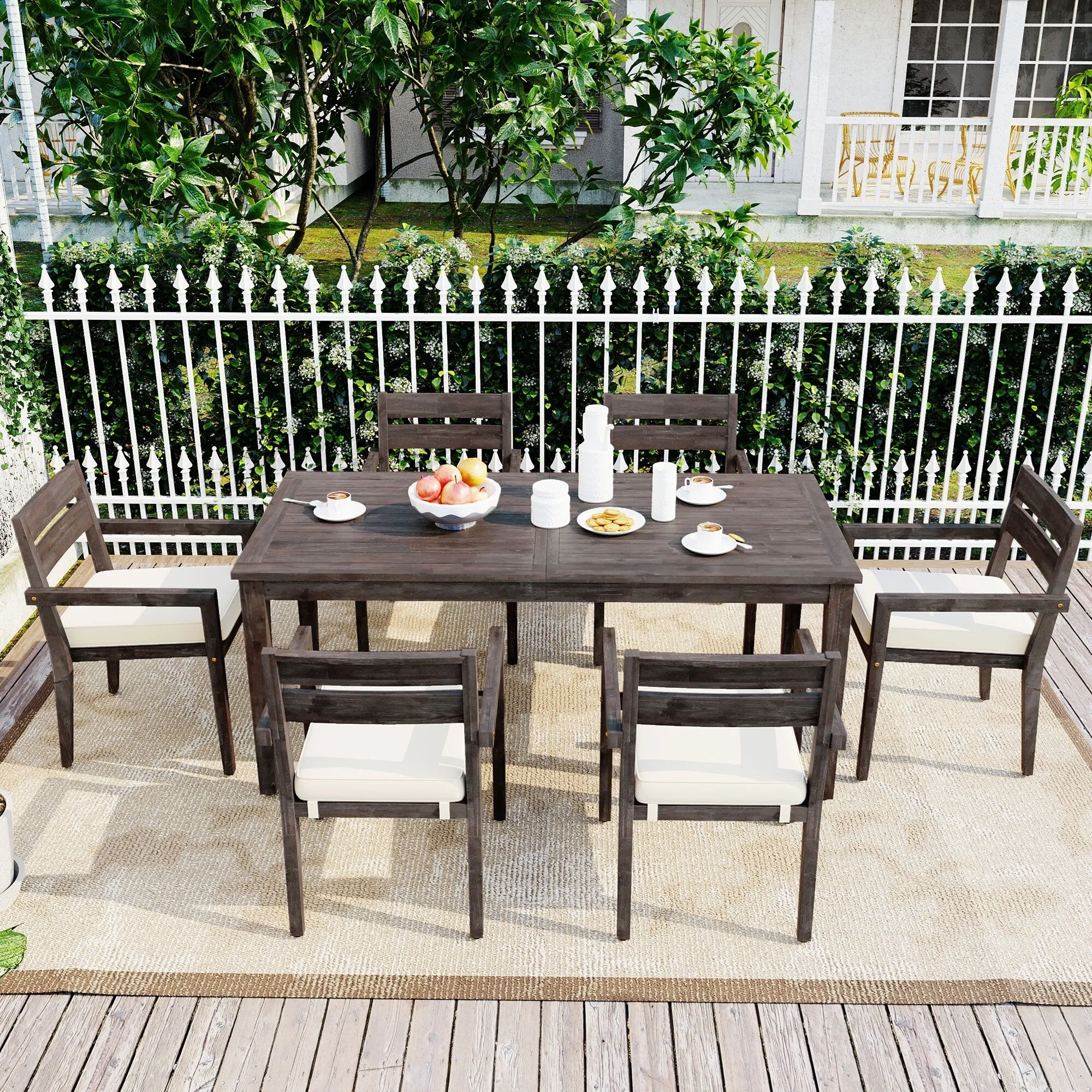 Acacia Wood Outdoor Table and Chairs Set for Patio (Set of 7)