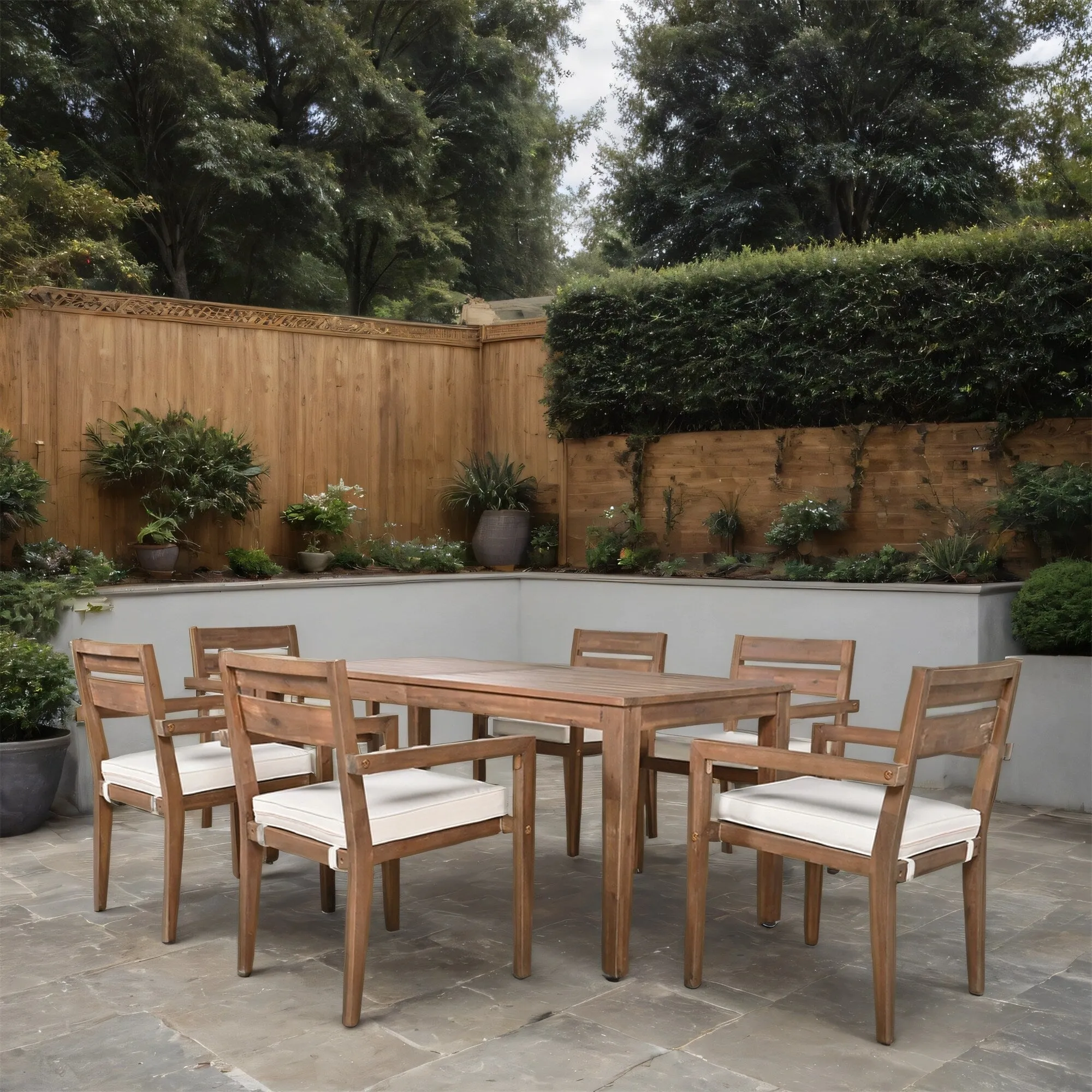 Acacia Wood Outdoor Table and Chairs Set for Patio (Set of 7)