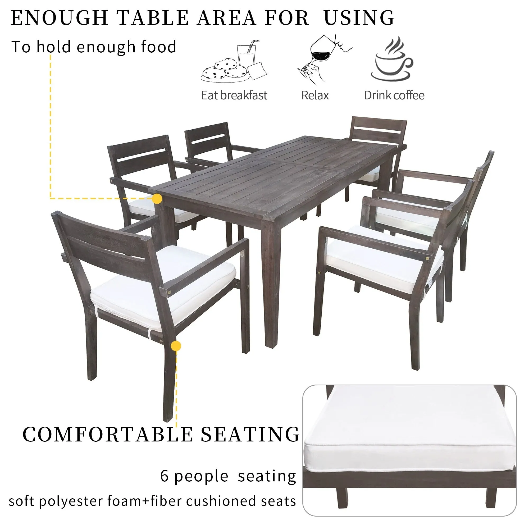Acacia Wood Outdoor Table and Chairs Set for Patio (Set of 7)