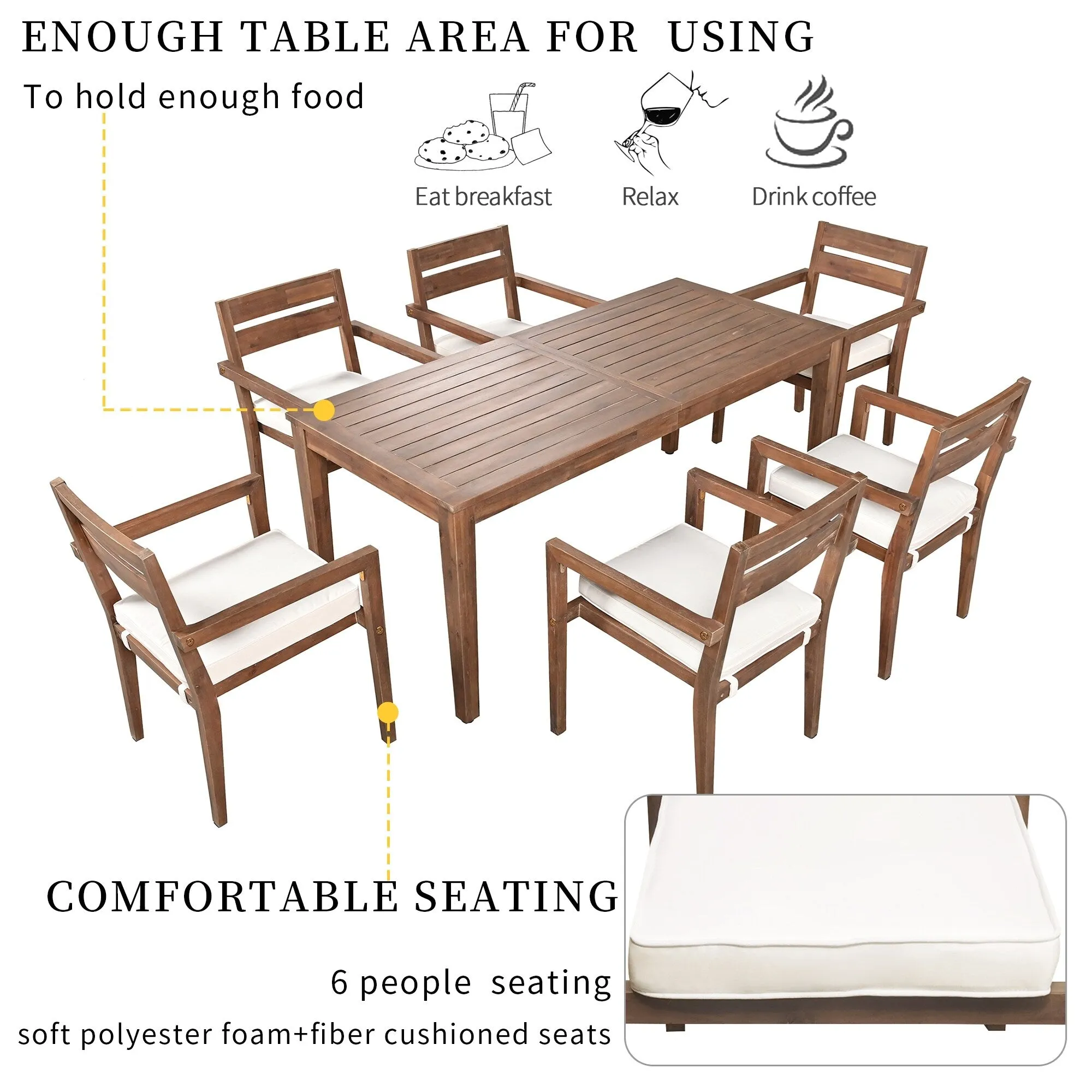 Acacia Wood Outdoor Table and Chairs Set for Patio (Set of 7)