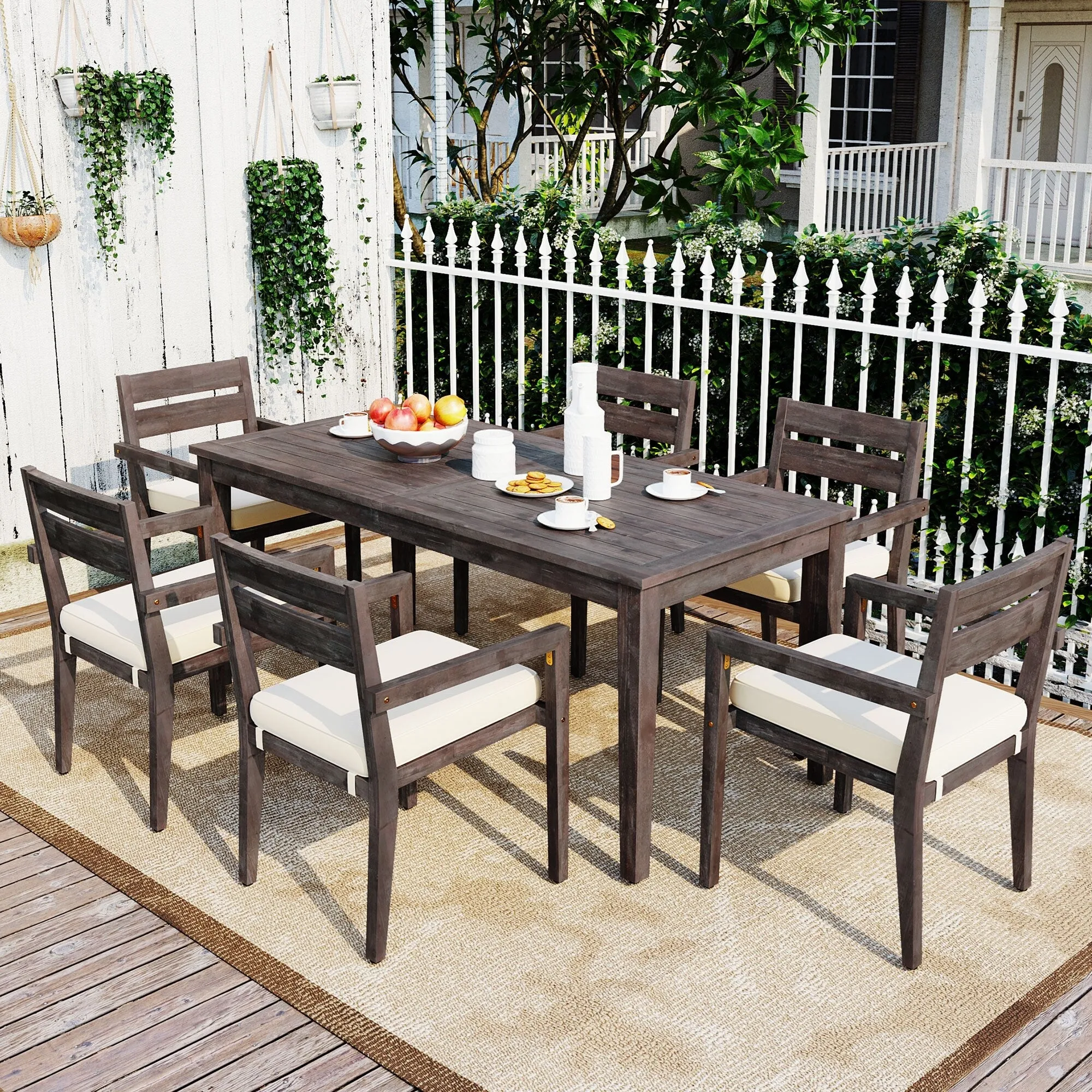 Acacia Wood Outdoor Table and Chairs Set for Patio (Set of 7)