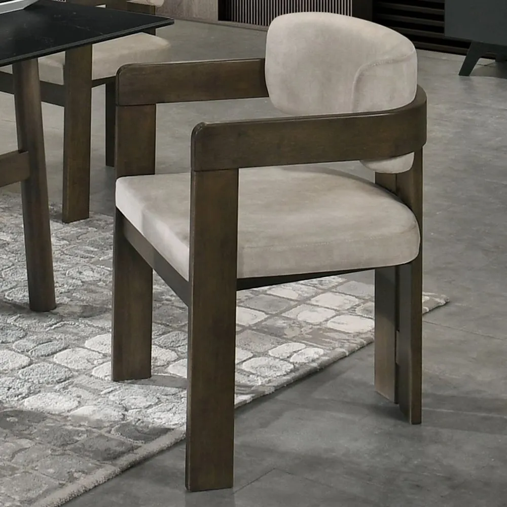 ACME Destin Side Chair. Light Gray Polished Microfiber & Walnut Finish
