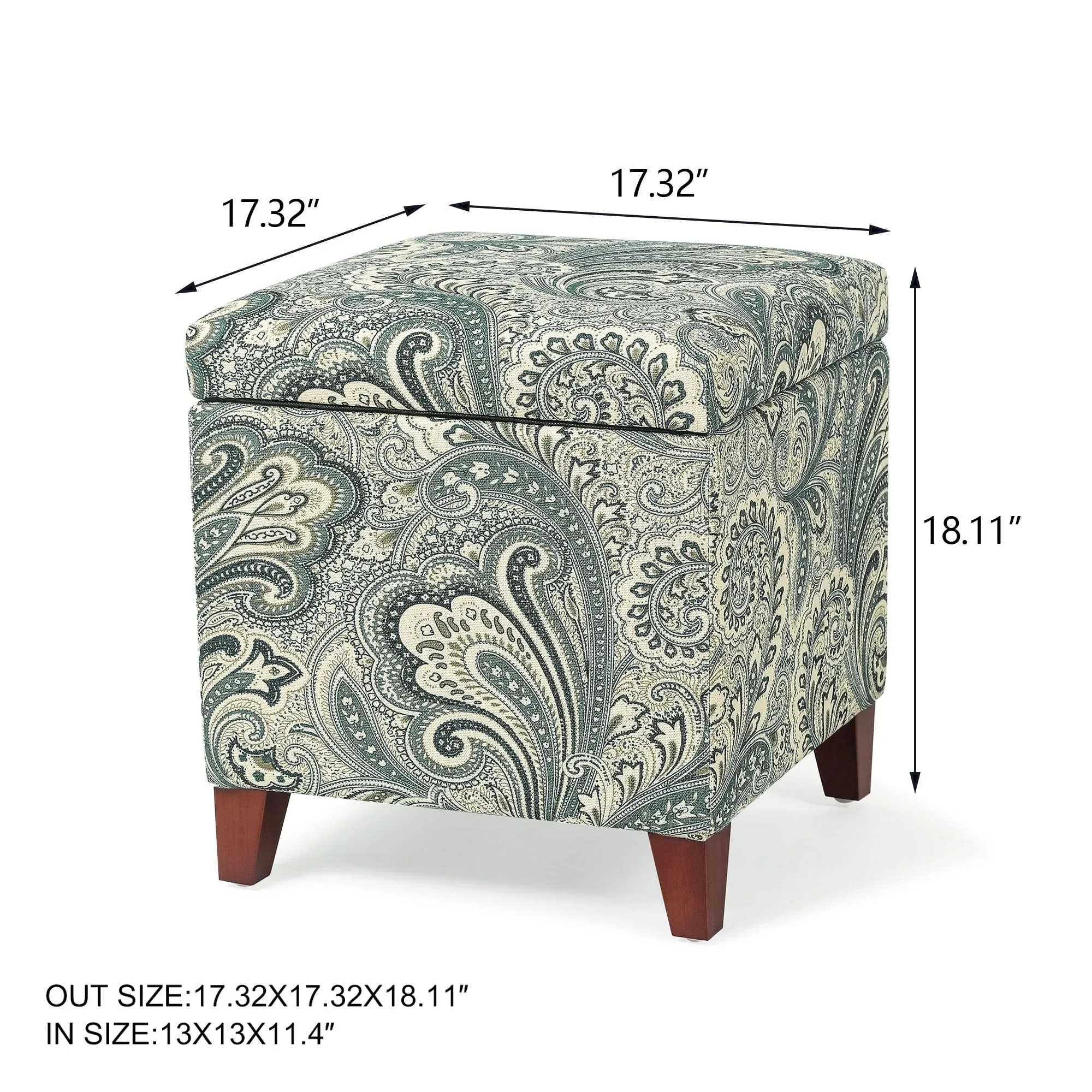 Adeco Floral Printed Linen Cube Storage Ottoman Footrest Footstool