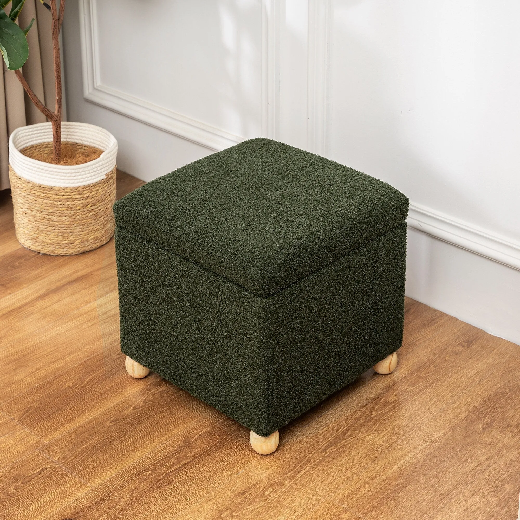 Adeco Floral Printed Linen Cube Storage Ottoman Footrest Footstool