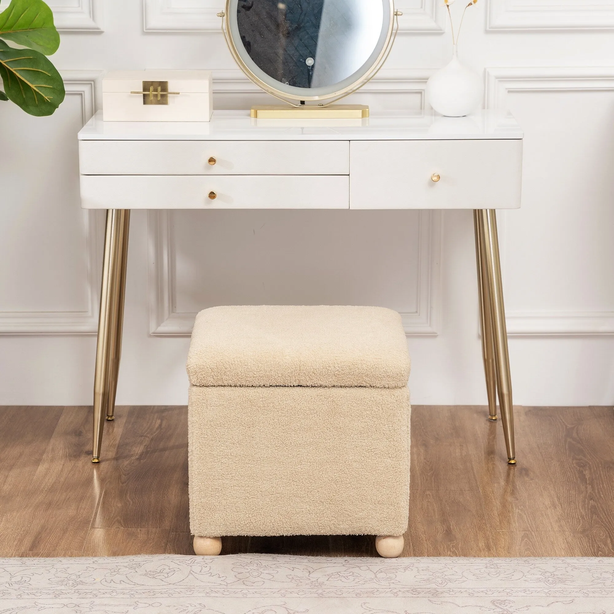 Adeco Floral Printed Linen Cube Storage Ottoman Footrest Footstool