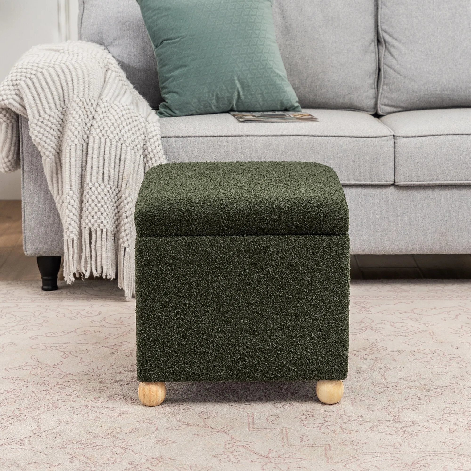 Adeco Floral Printed Linen Cube Storage Ottoman Footrest Footstool