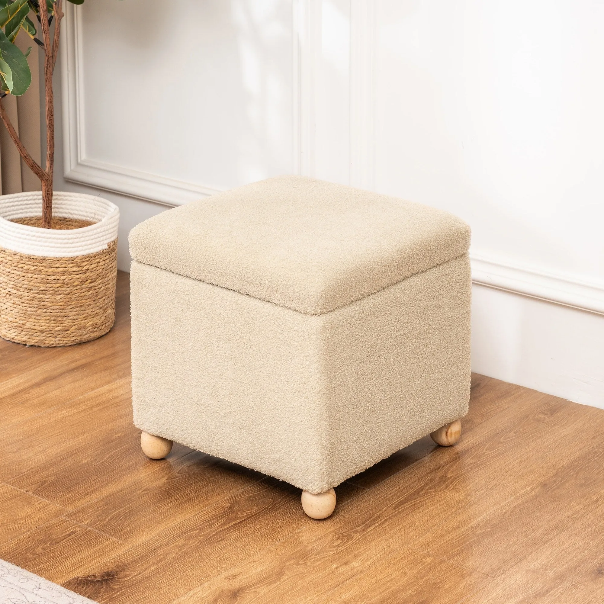 Adeco Floral Printed Linen Cube Storage Ottoman Footrest Footstool