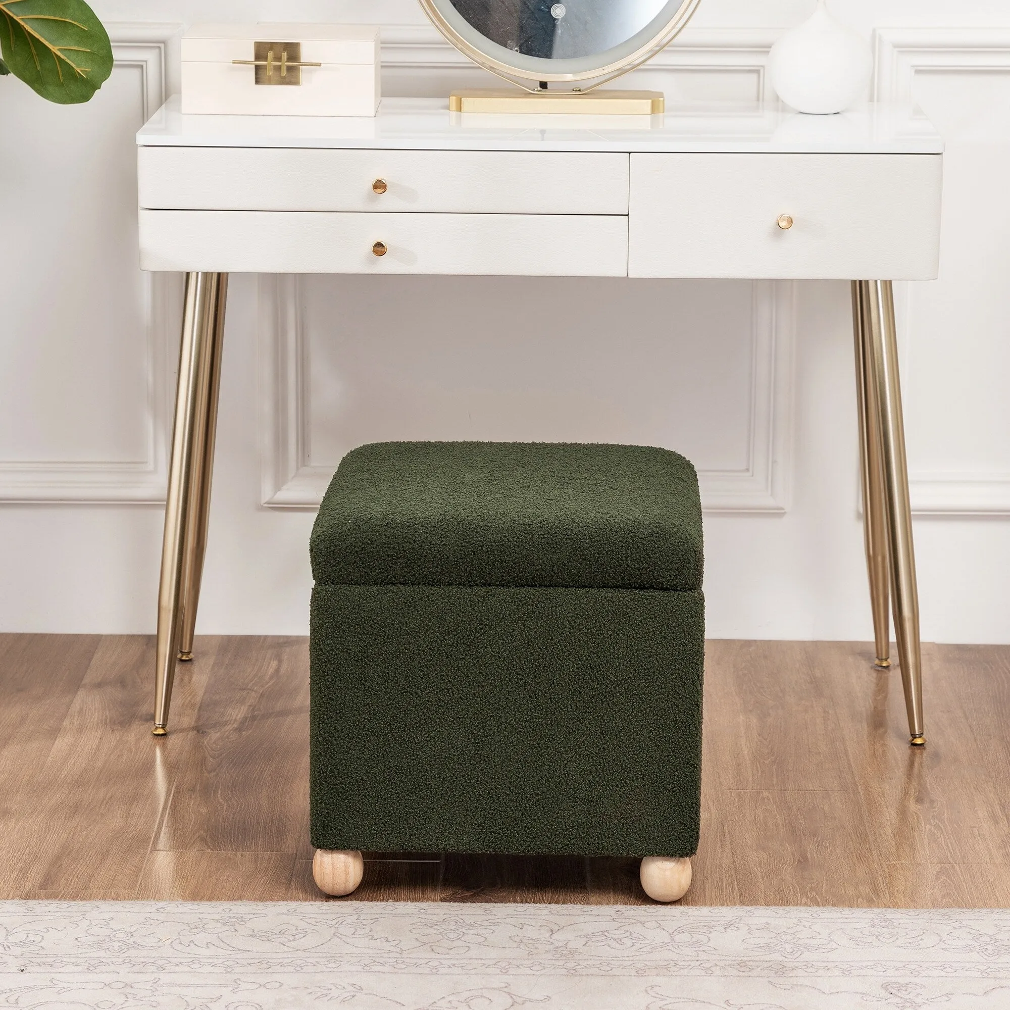 Adeco Floral Printed Linen Cube Storage Ottoman Footrest Footstool