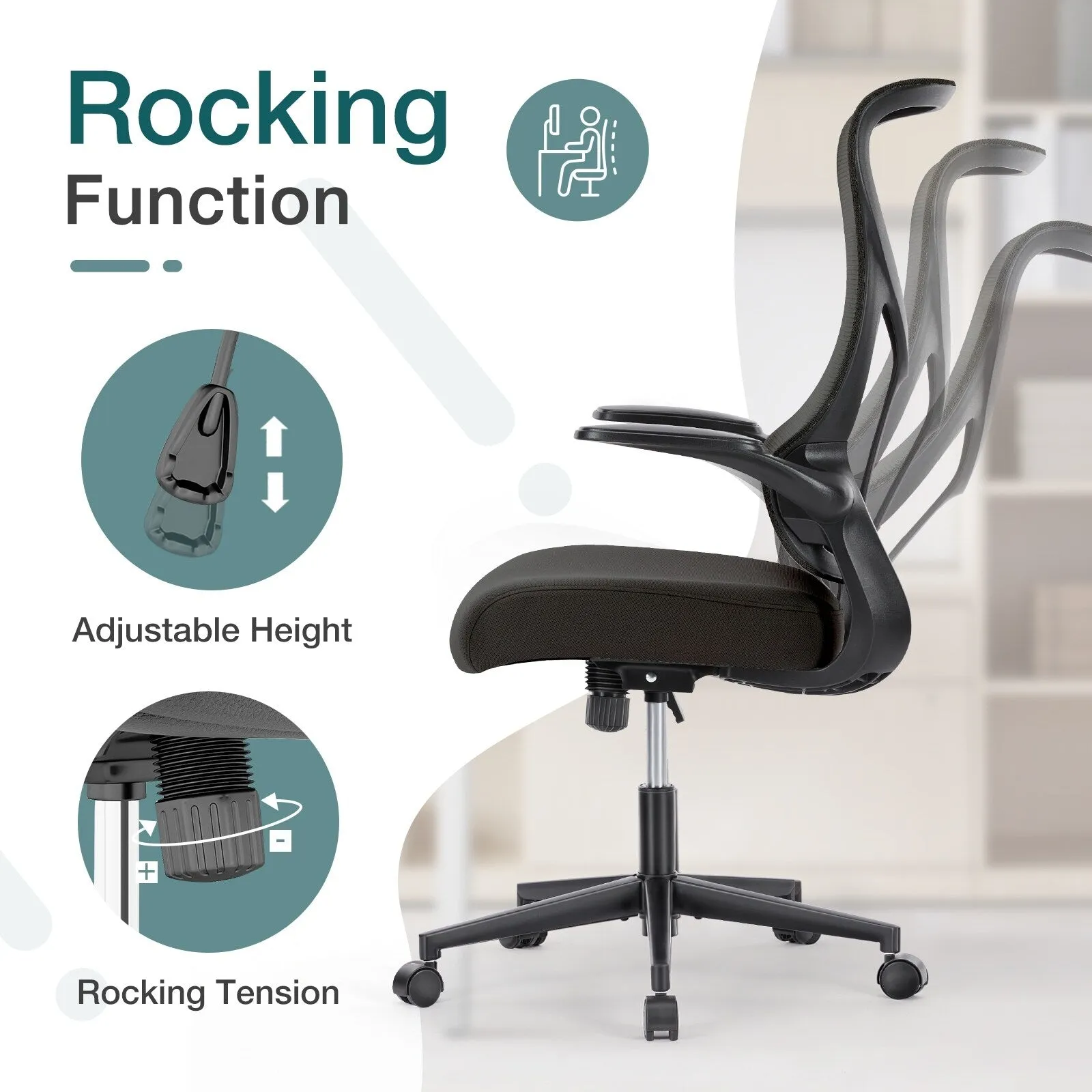Adjustable Home Computer Chair with Padded Armrests