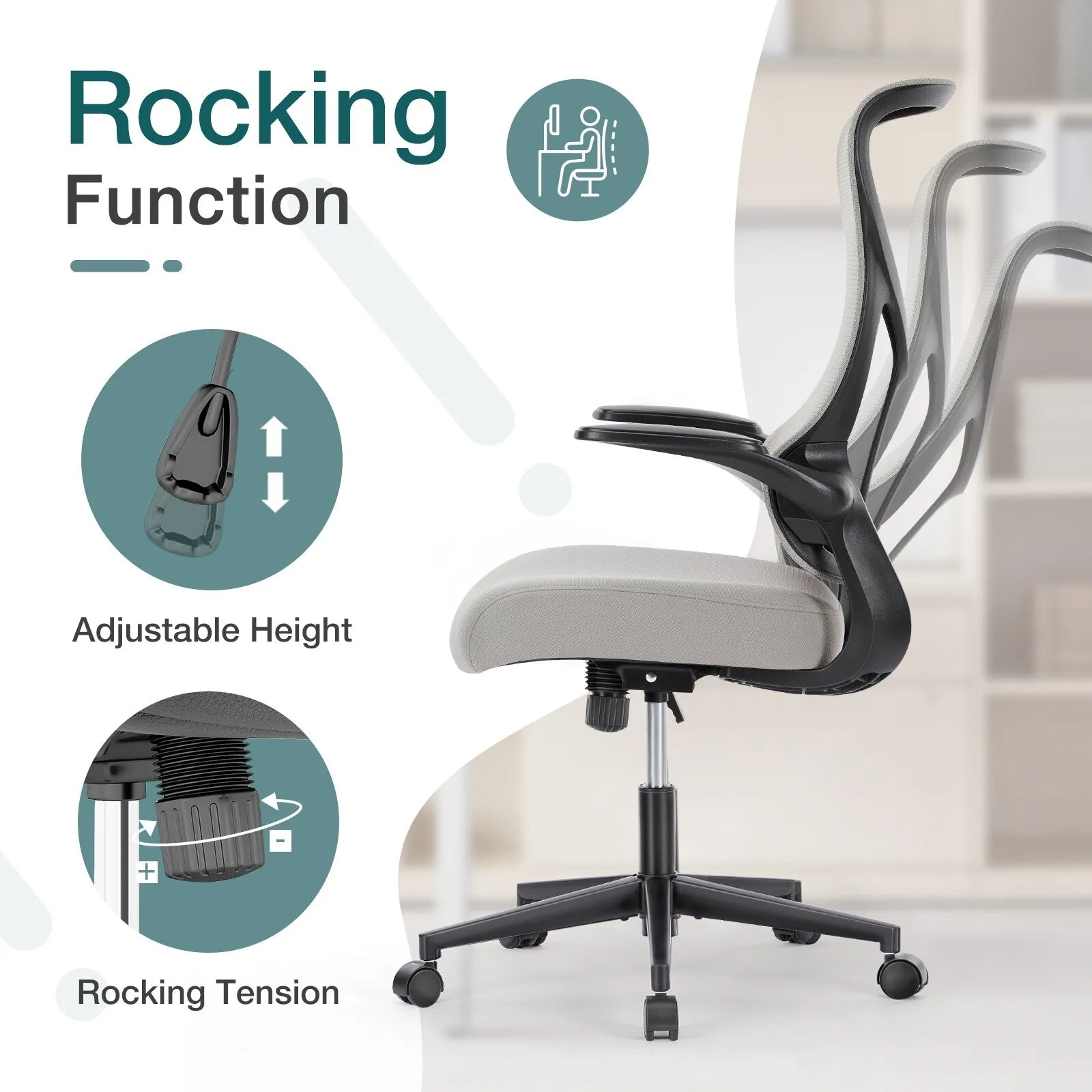 Adjustable Home Computer Chair with Padded Armrests