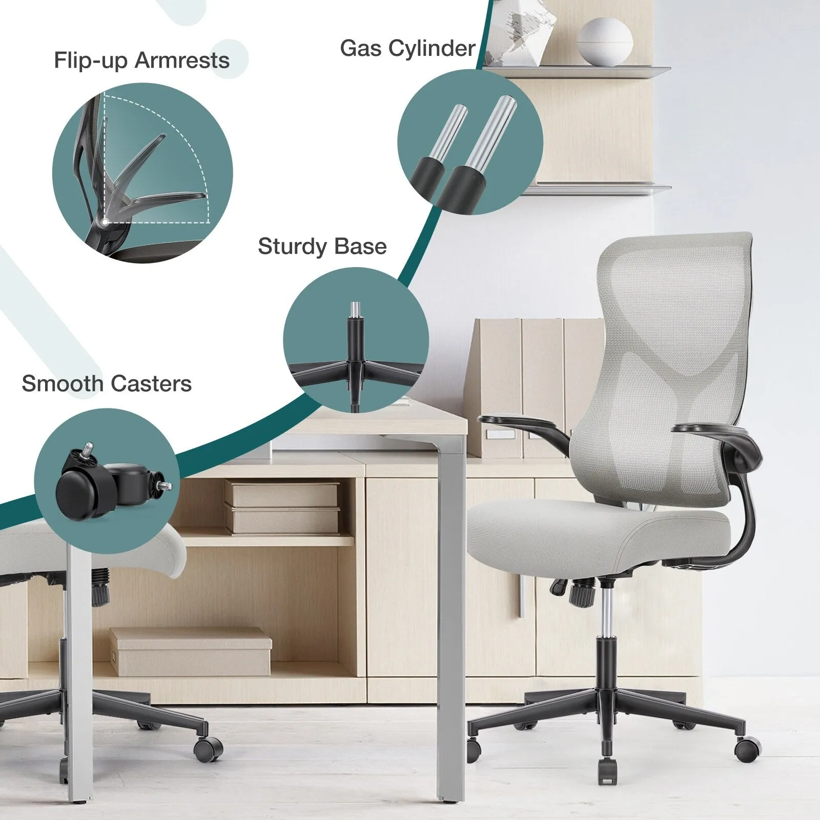 Adjustable Home Computer Chair with Padded Armrests