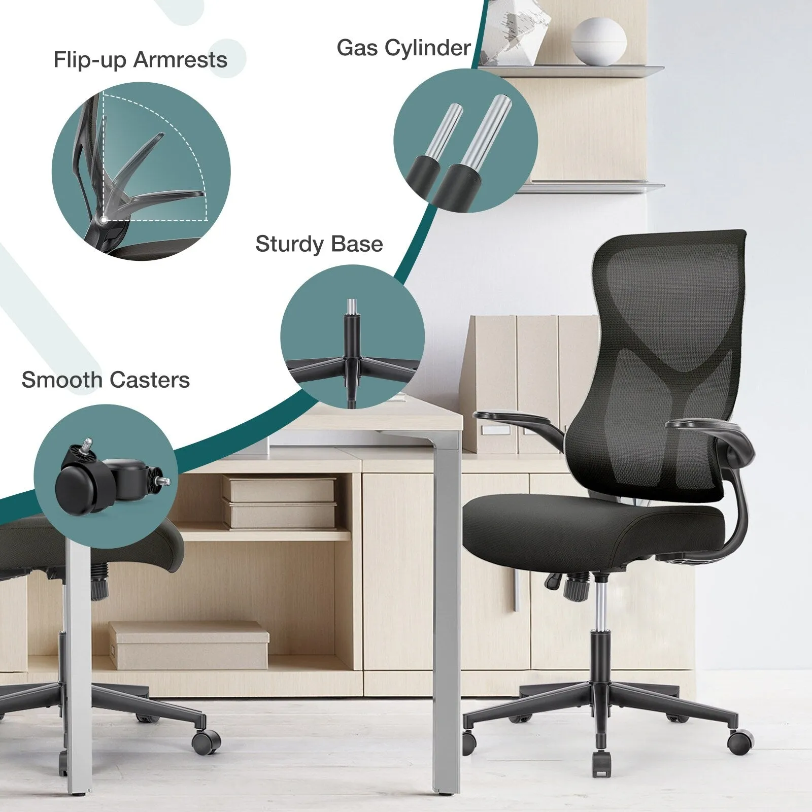 Adjustable Home Computer Chair with Padded Armrests
