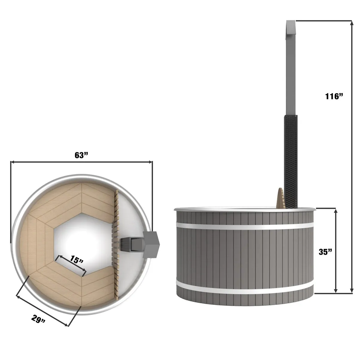 ALEKO 3-5 People Stainless Steel Hot Tub & Cold Plunge Tub Wood-Fired Heater