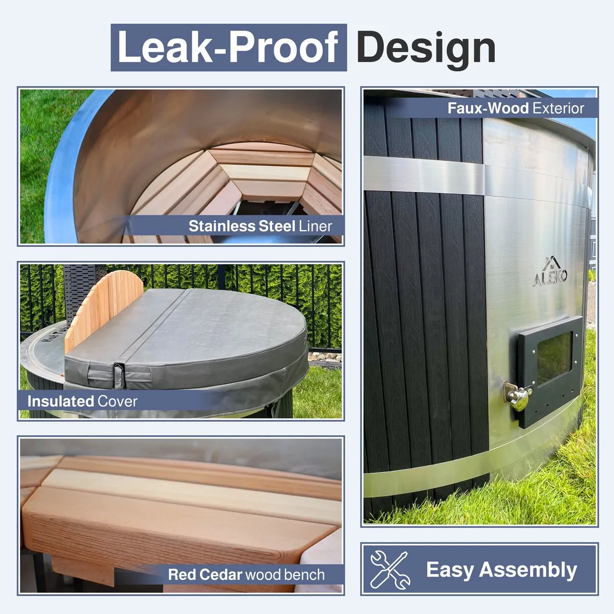 ALEKO 3-5 People Stainless Steel Hot Tub & Cold Plunge Tub Wood-Fired Heater