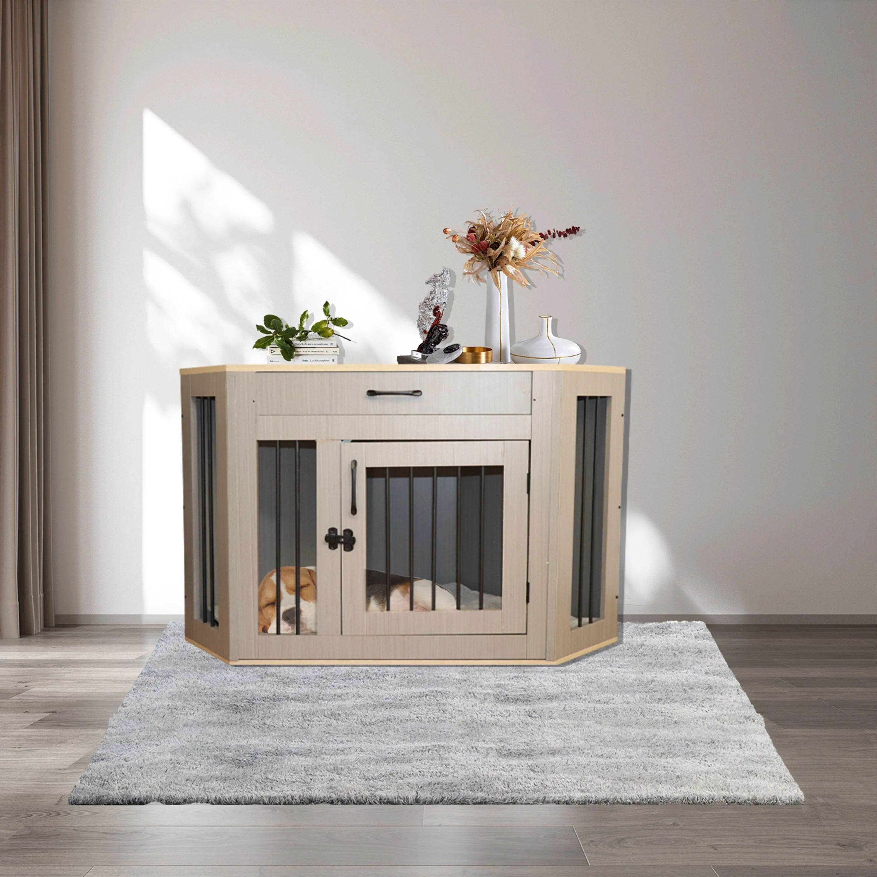 ALEKO Dog Crate Furniture Cage Kennel with Cushion Drawer for Small Medium Pet
