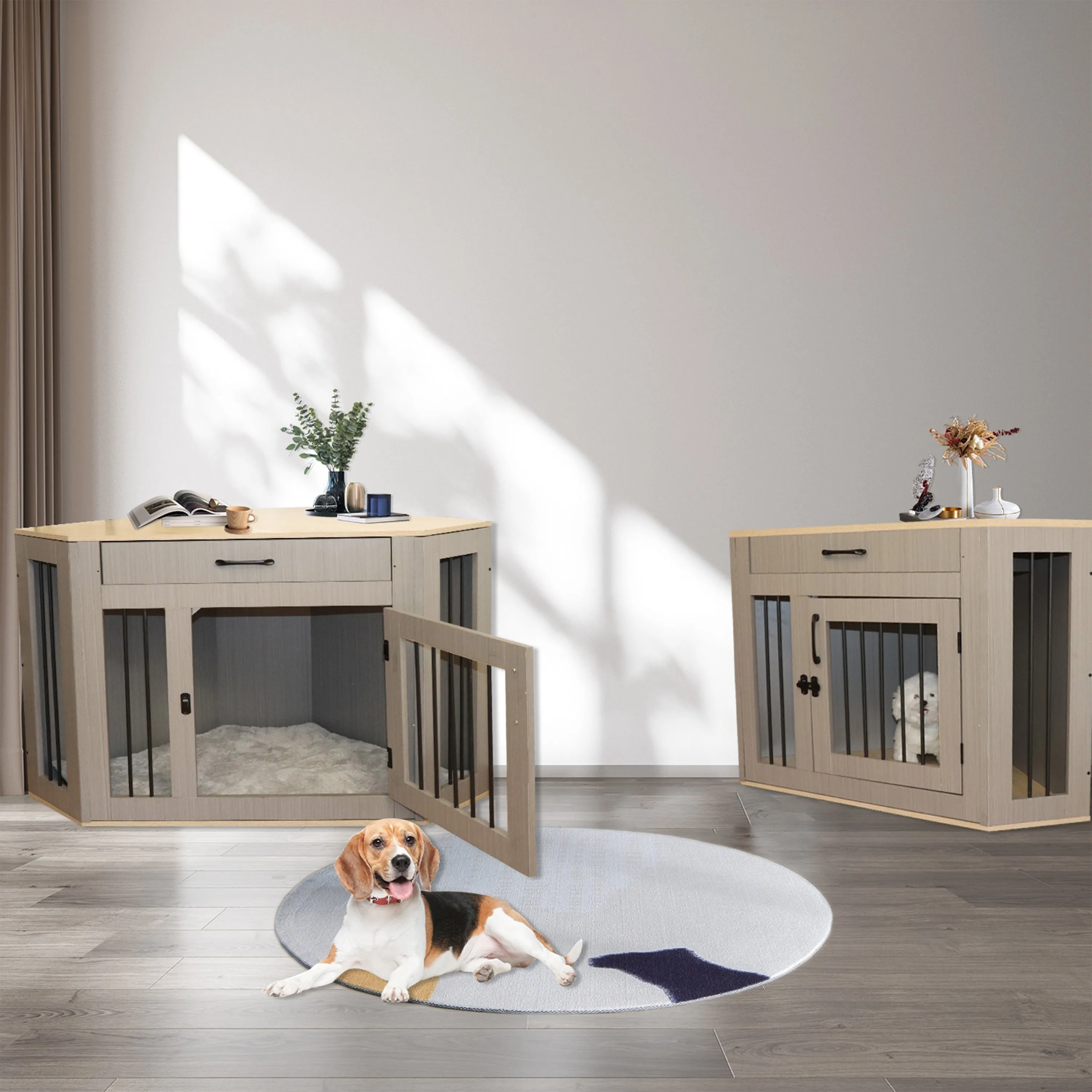 ALEKO Dog Crate Furniture Cage Kennel with Cushion Drawer for Small Medium Pet