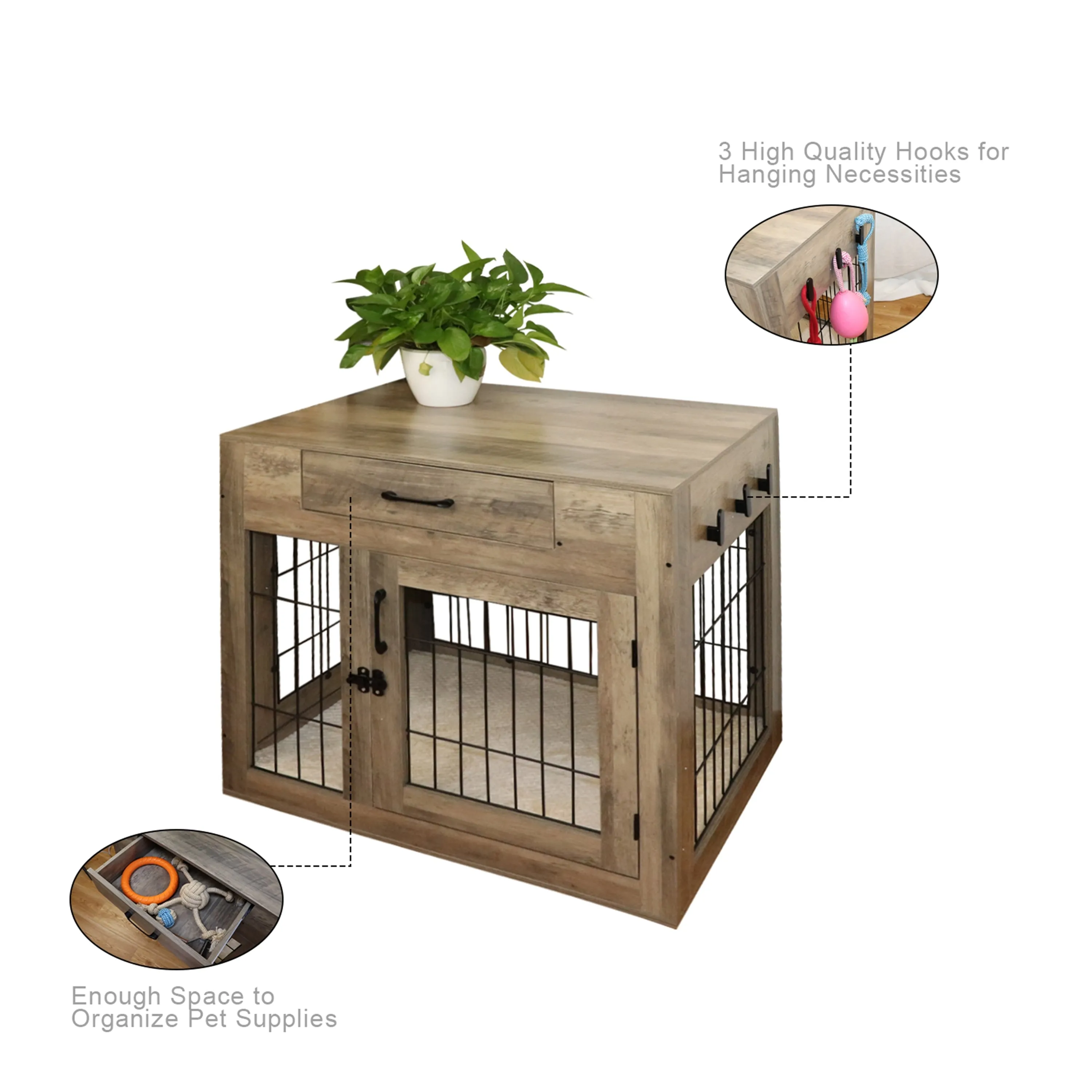 ALEKO Dog Crate Furniture Cage Kennel with Cushion Drawer for Small Medium Pet