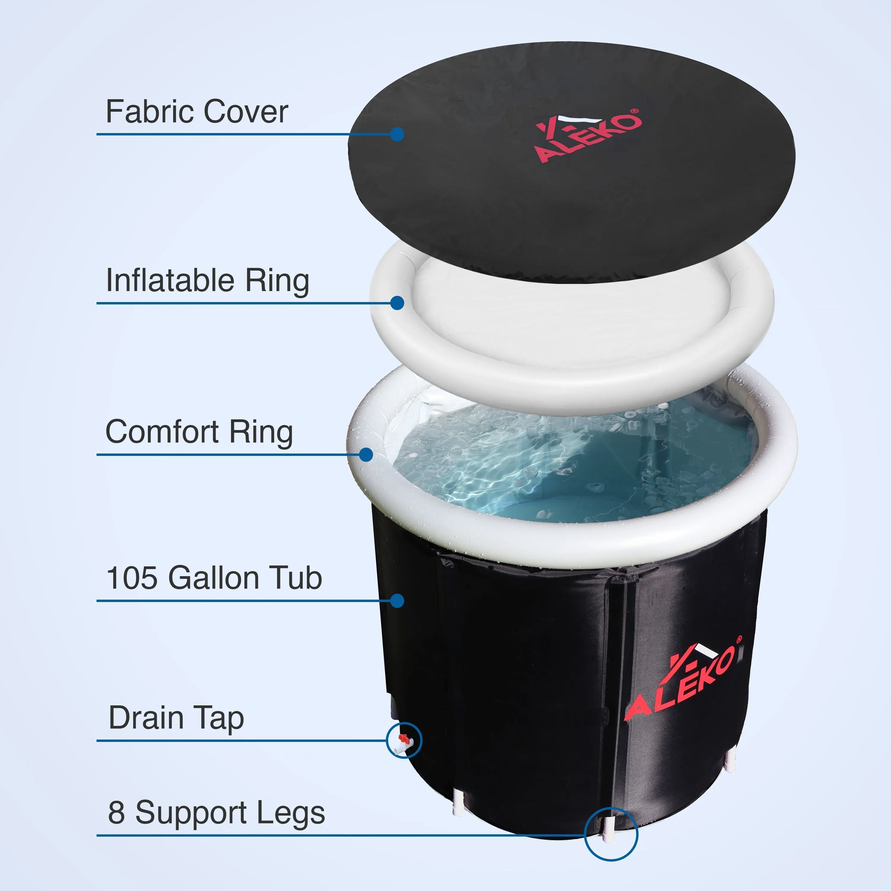 ALEKO Inflatable Cold Ice Plunge Portable Bath 31.5 x 31.5 Tub with Cover