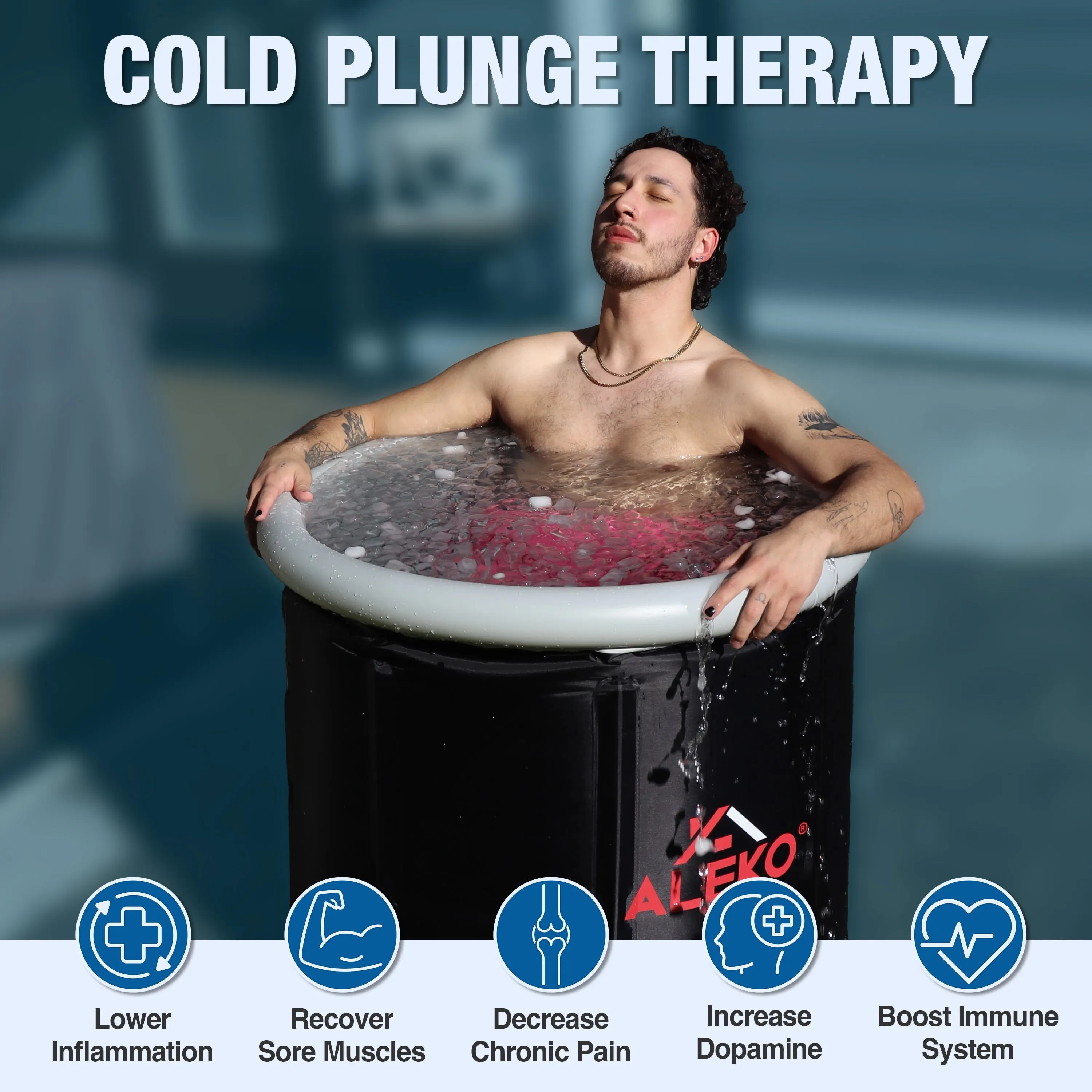 ALEKO Inflatable Cold Ice Plunge Portable Bath 31.5 x 31.5 Tub with Cover