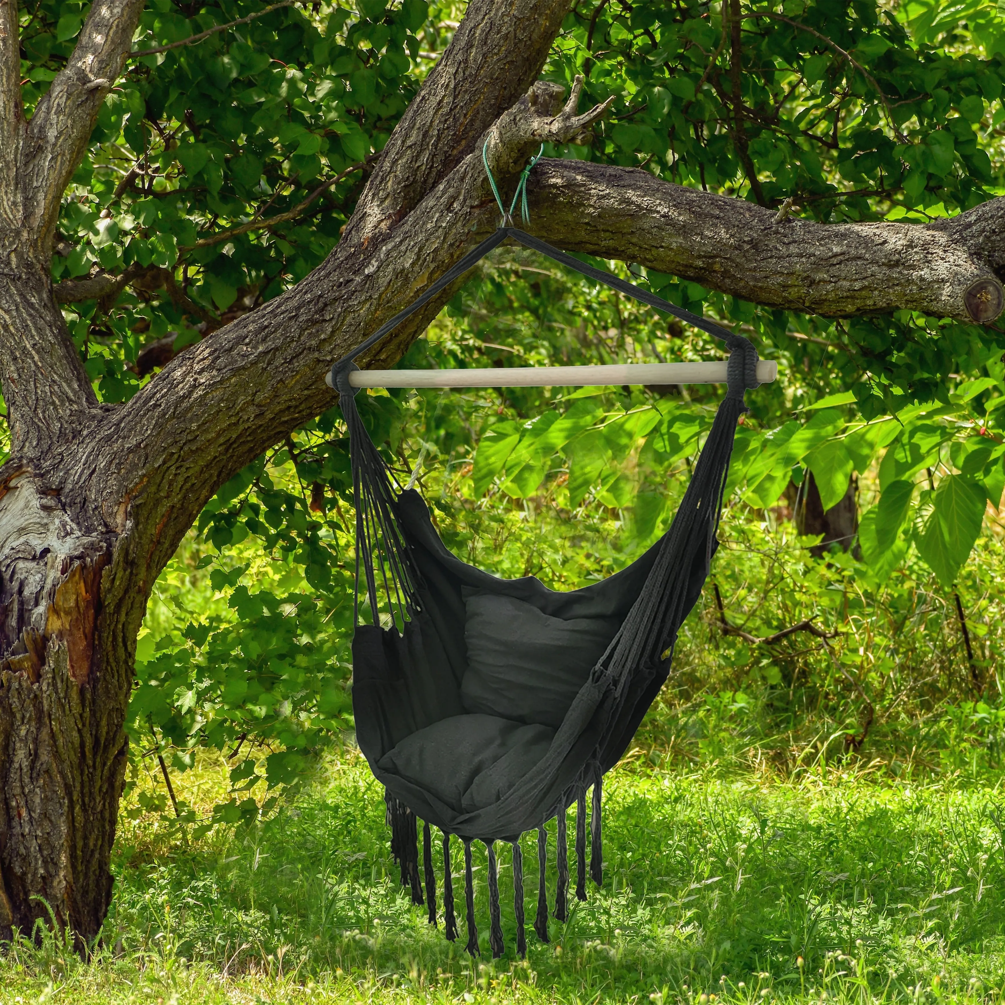 ALEKO Patio Hanging Rope Swing Hammock Chair Side Pocket Supports up to 440 lbs