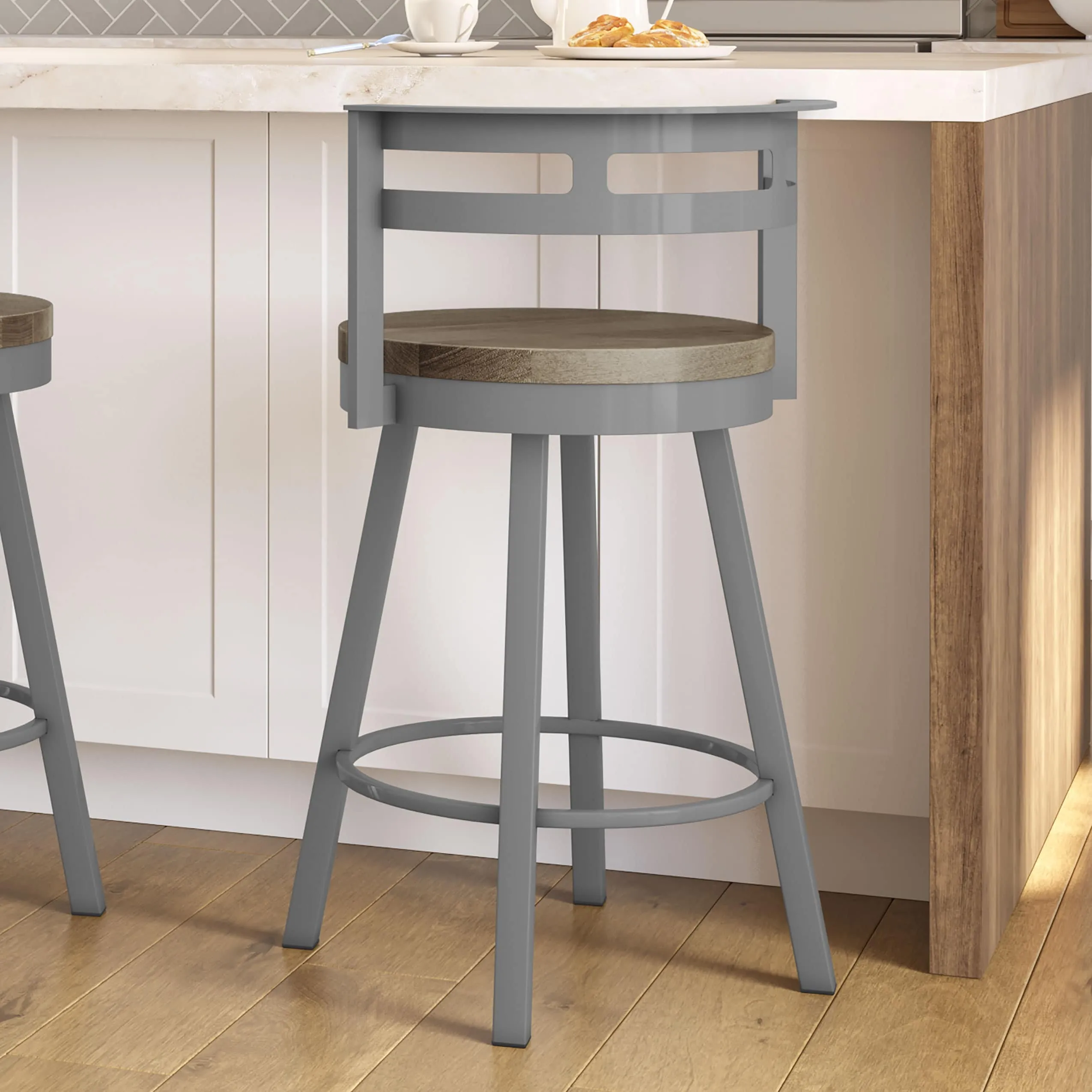 Amisco Vector Swivel Counter Stool with Distressed Wood Seat