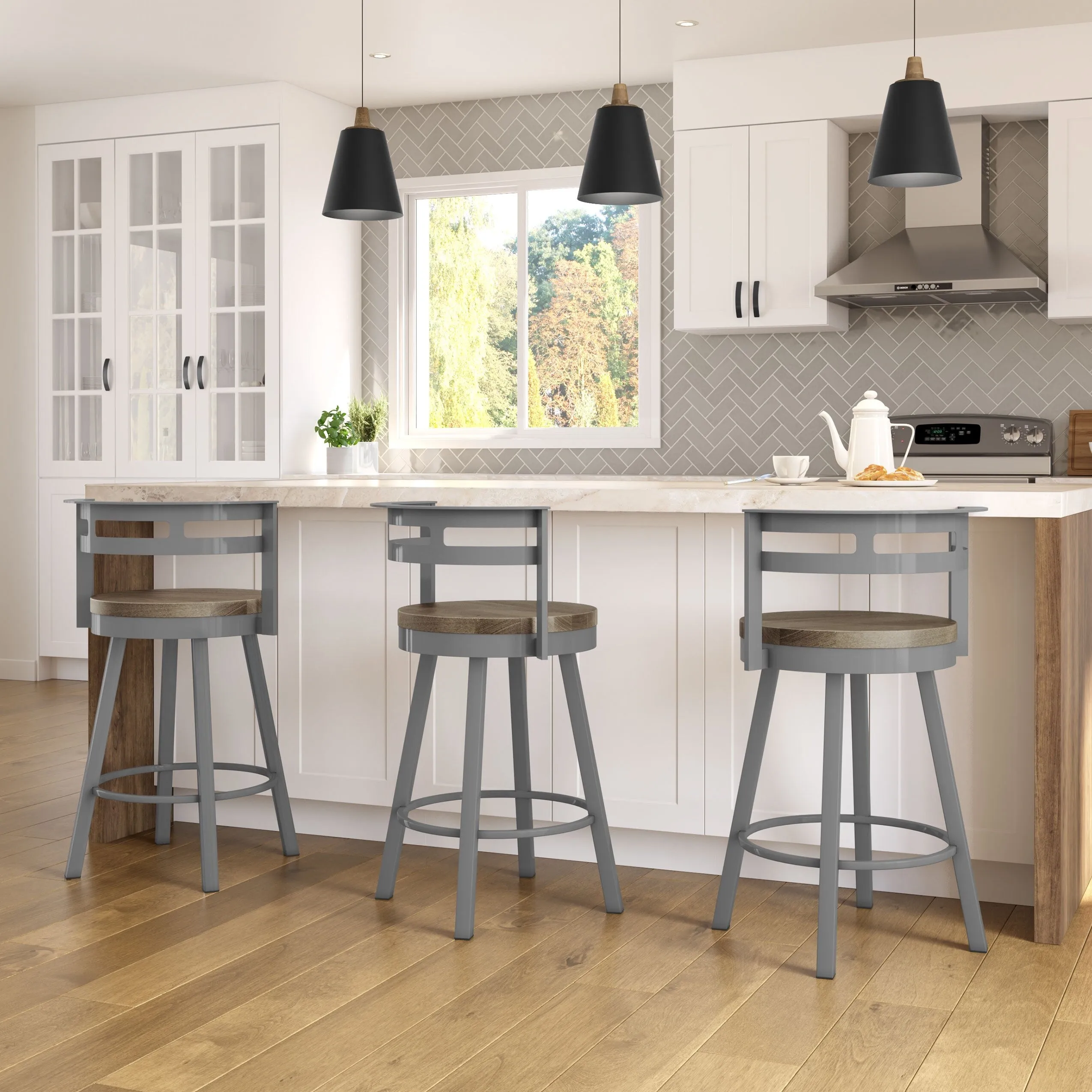 Amisco Vector Swivel Counter Stool with Distressed Wood Seat