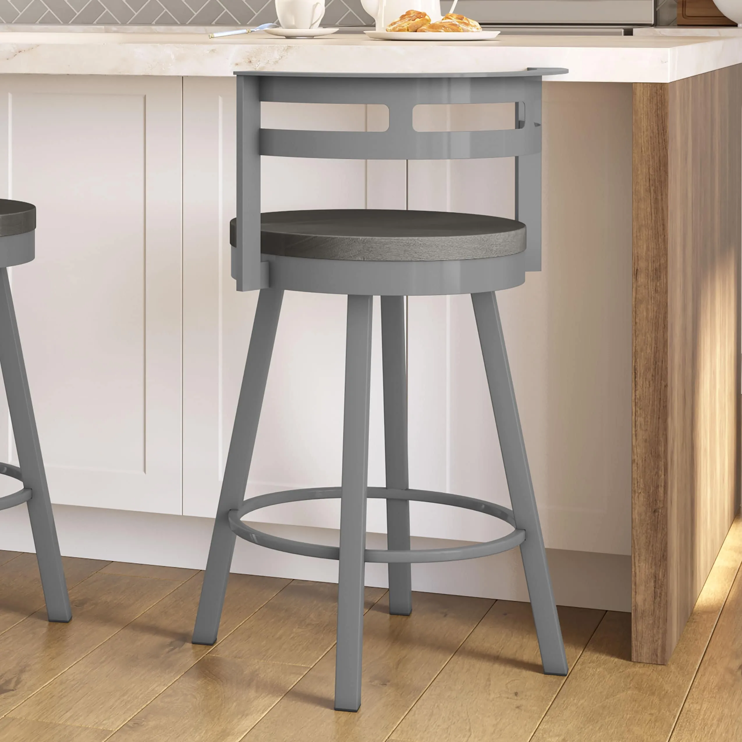 Amisco Vector Swivel Counter Stool with Distressed Wood Seat