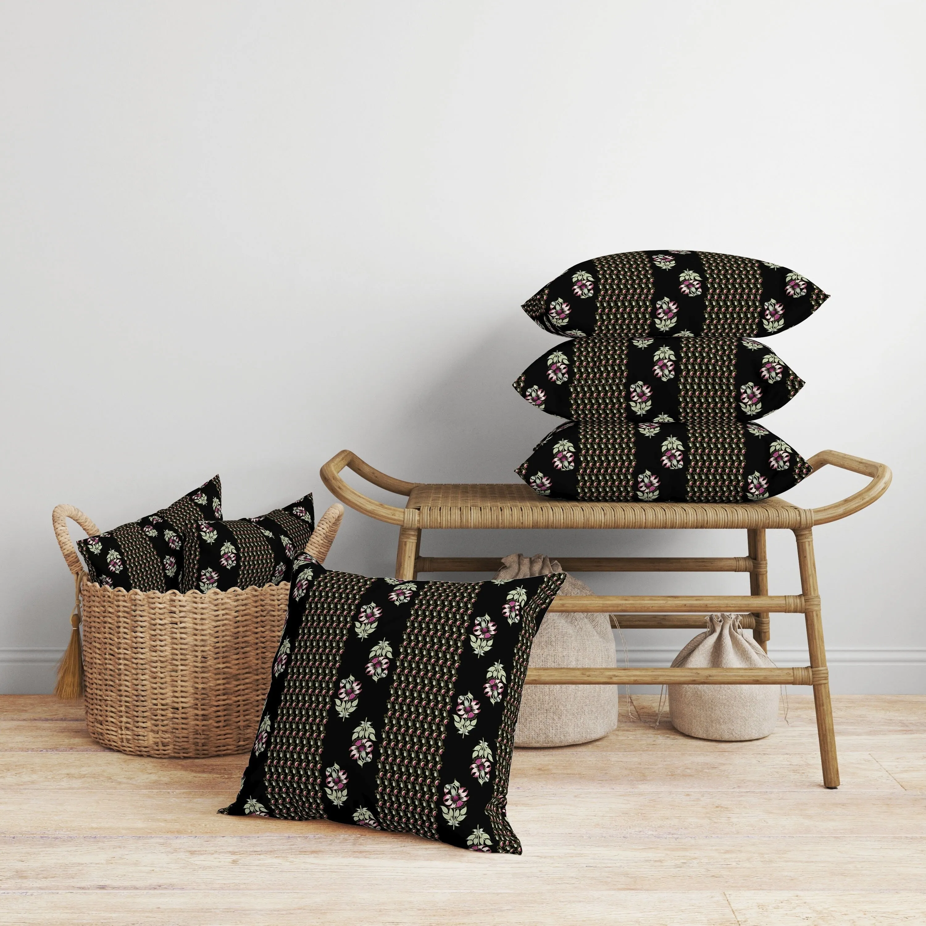 Anemone Artistry Faux Suede Reversible Throw Pillow Black and Pink