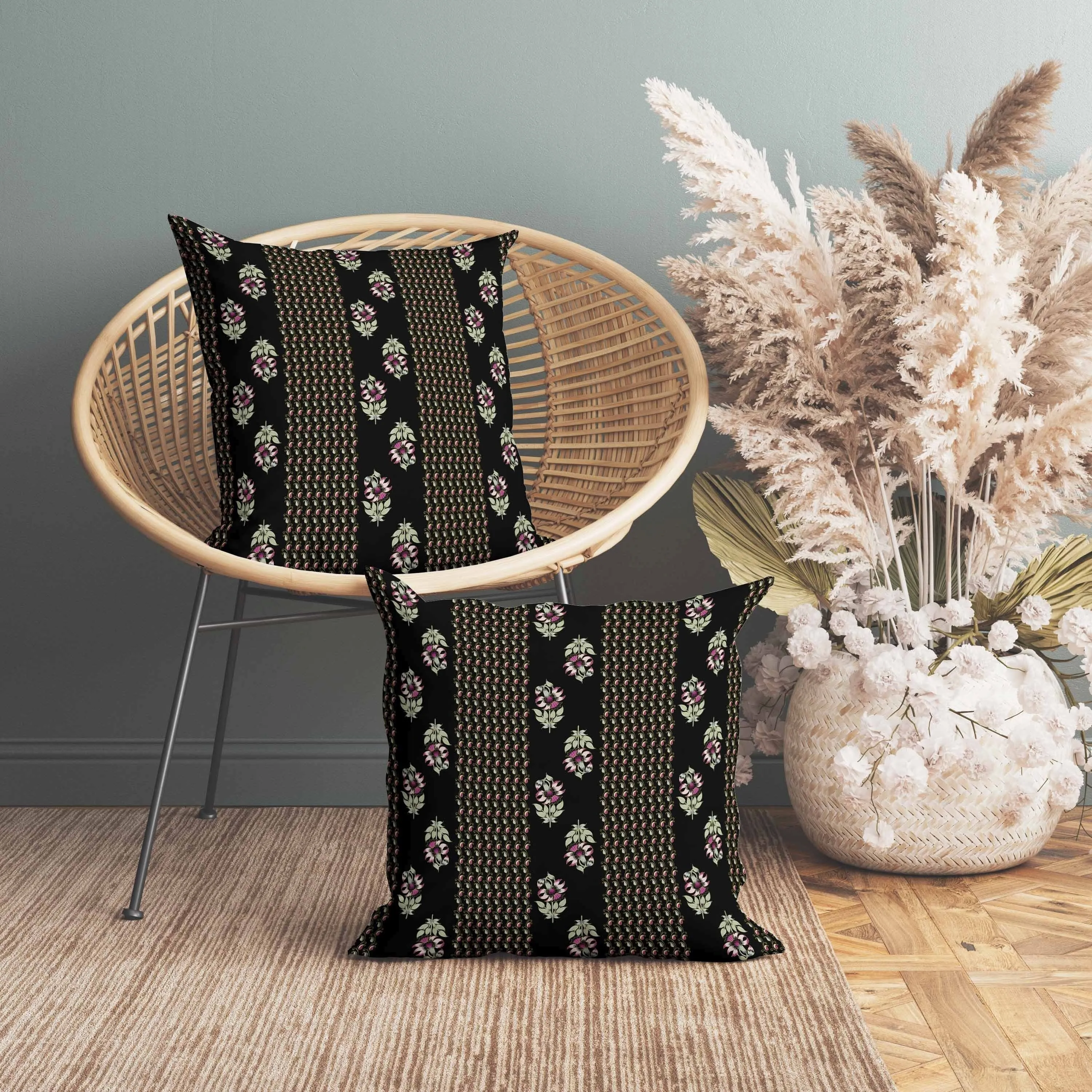 Anemone Artistry Faux Suede Reversible Throw Pillow Black and Pink