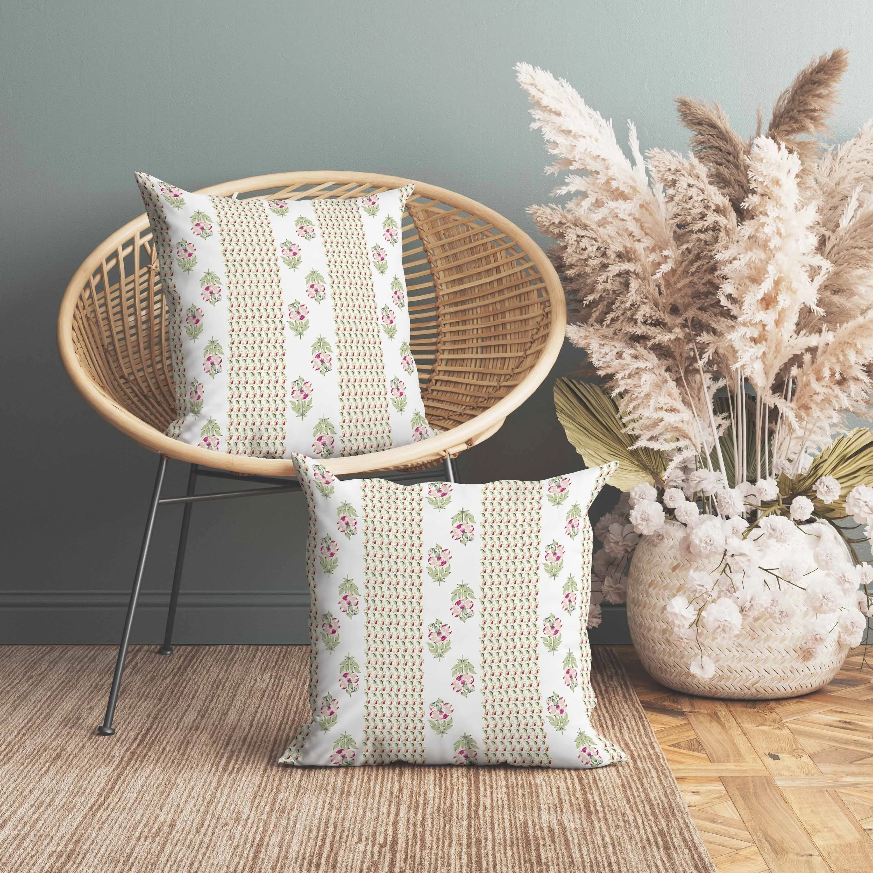 Anemone Artistry Faux Suede Reversible Throw Pillow White and Green