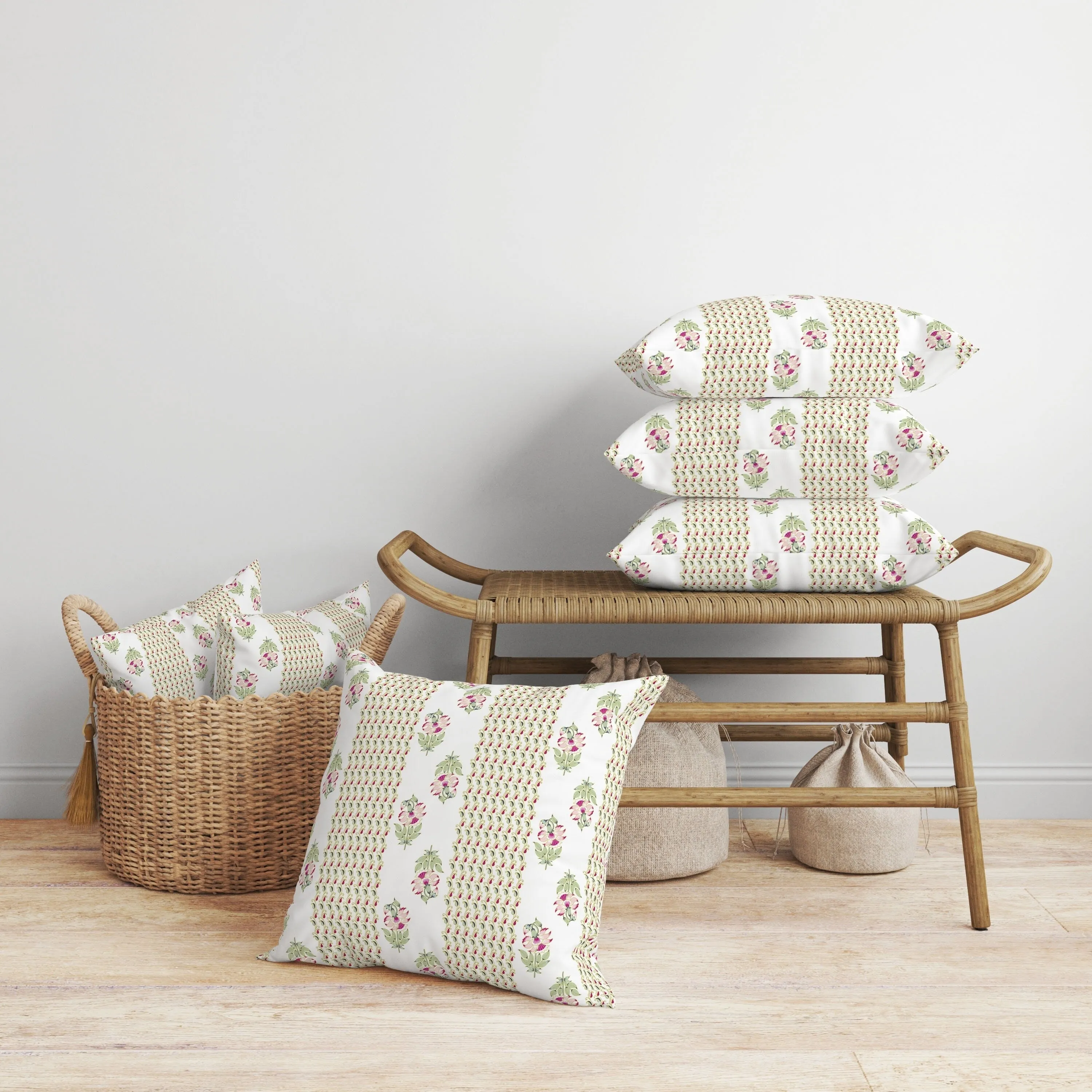 Anemone Artistry Faux Suede Reversible Throw Pillow White and Green