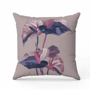 Anthurium Bloom Faux Suede Reversible Throw Pillow Lavender and Blue