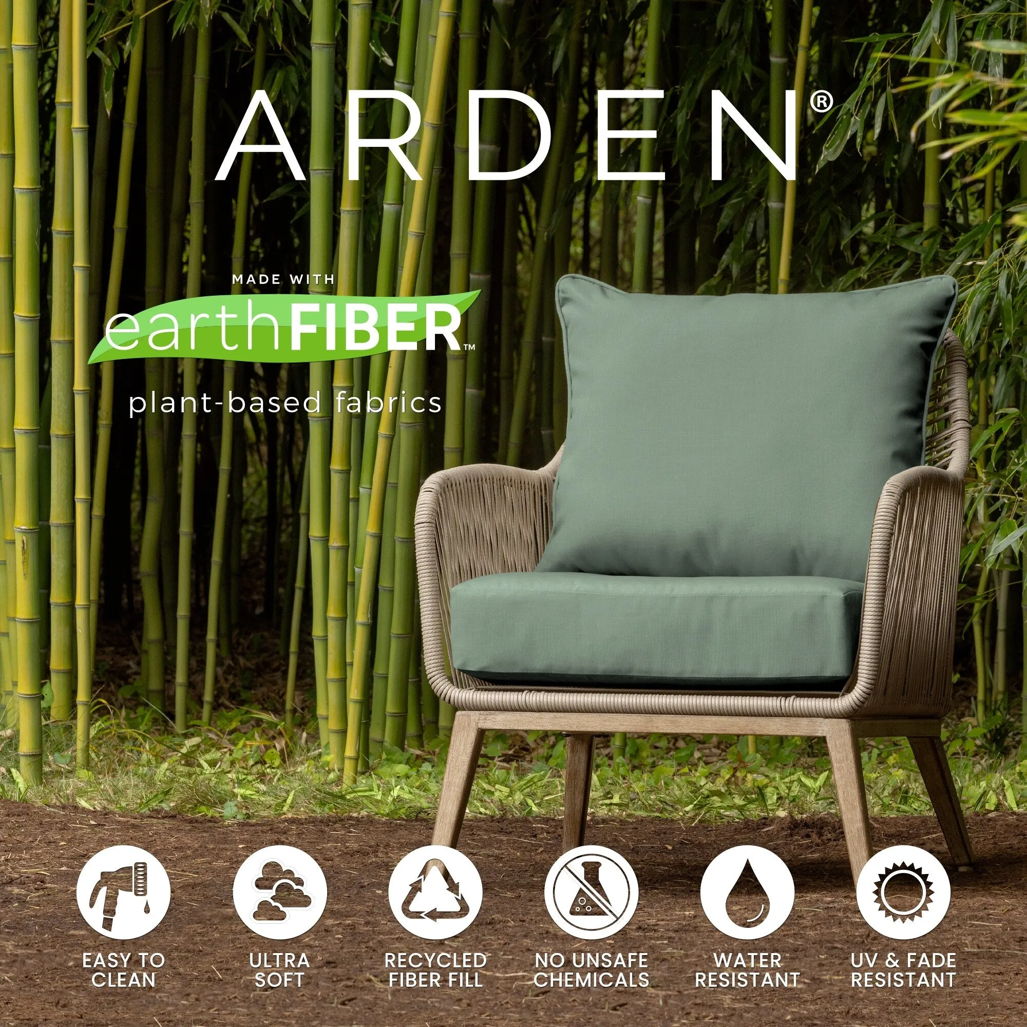 ARDEN earthFIBER Plush Modern Tufted Polyfill Dining Chair Cushion. Set of 2