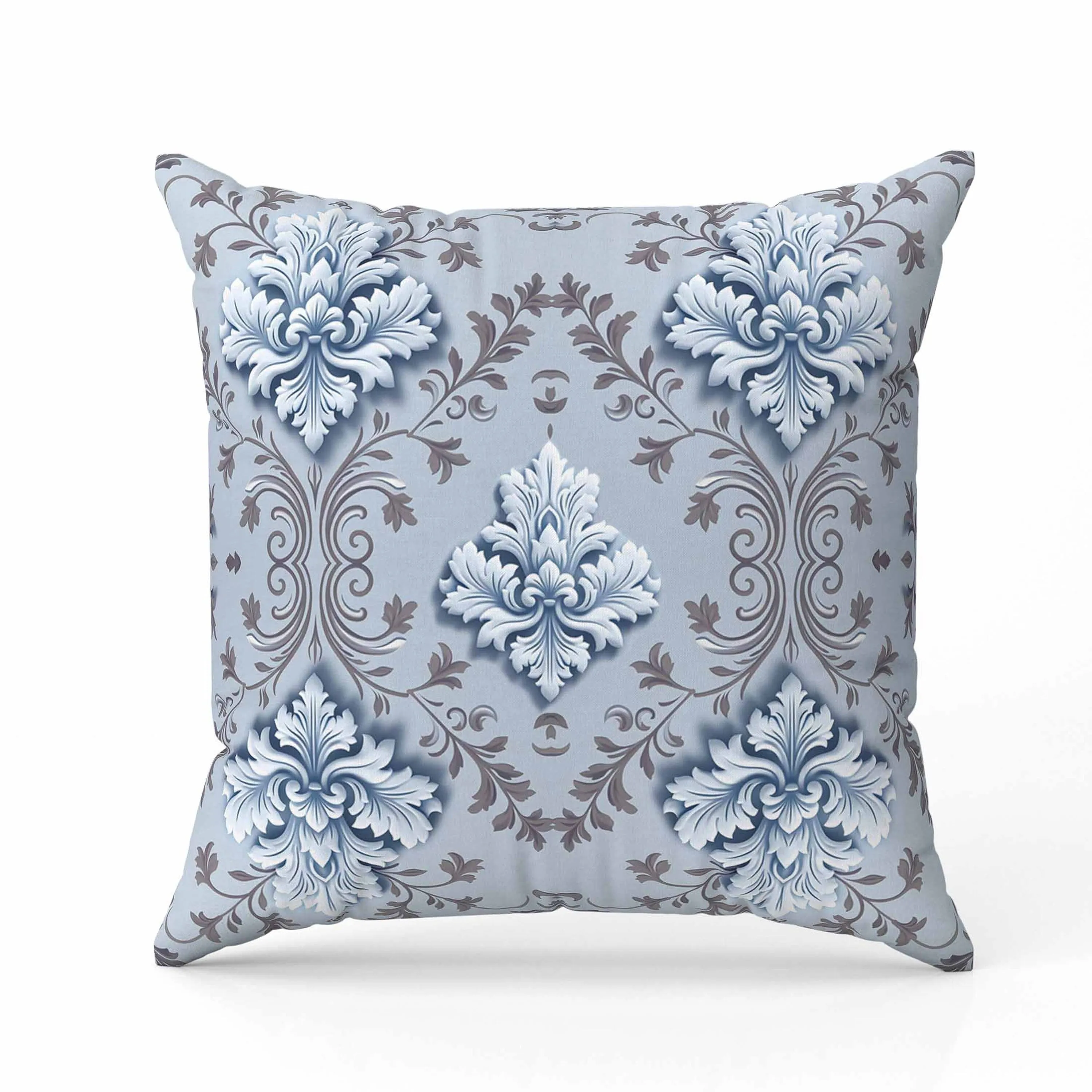 Art Deco Elegance Faux Suede Reversible Throw Pillow Blue and Brown